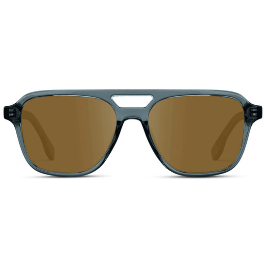 Crystal Stone Blue / Amber || Men's Double Bridge Aviator Prescription Sunglasses with Crystal Blue Acetate Frame and Amber Prescription Lens