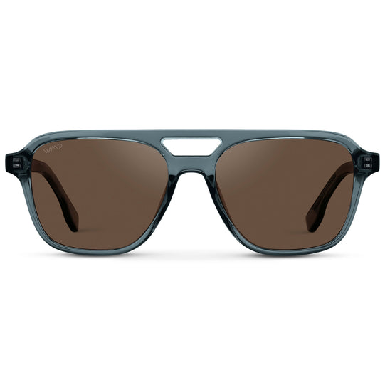 Crystal Stone Blue / Brown Lens || Men's Double Bridge Aviator Sunglasses with Crystal Stone Blue Acetate Frame and Brown Polarized Lens