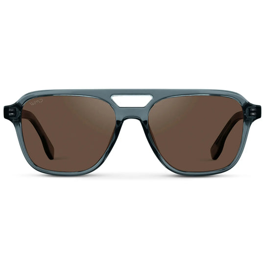 Crystal Stone Blue / Brown Lens || Men's Double Bridge Aviator Sunglasses with Crystal Stone Blue Acetate Frame and Brown Polarized Lens