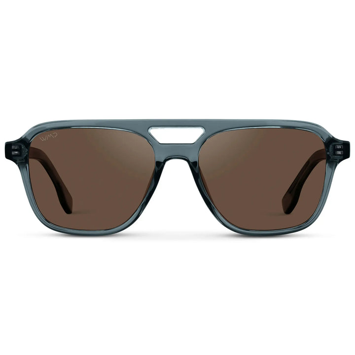 Crystal Stone Blue / Brown Lens || Men's Double Bridge Aviator Sunglasses with Crystal Stone Blue Acetate Frame and Brown Polarized Lens