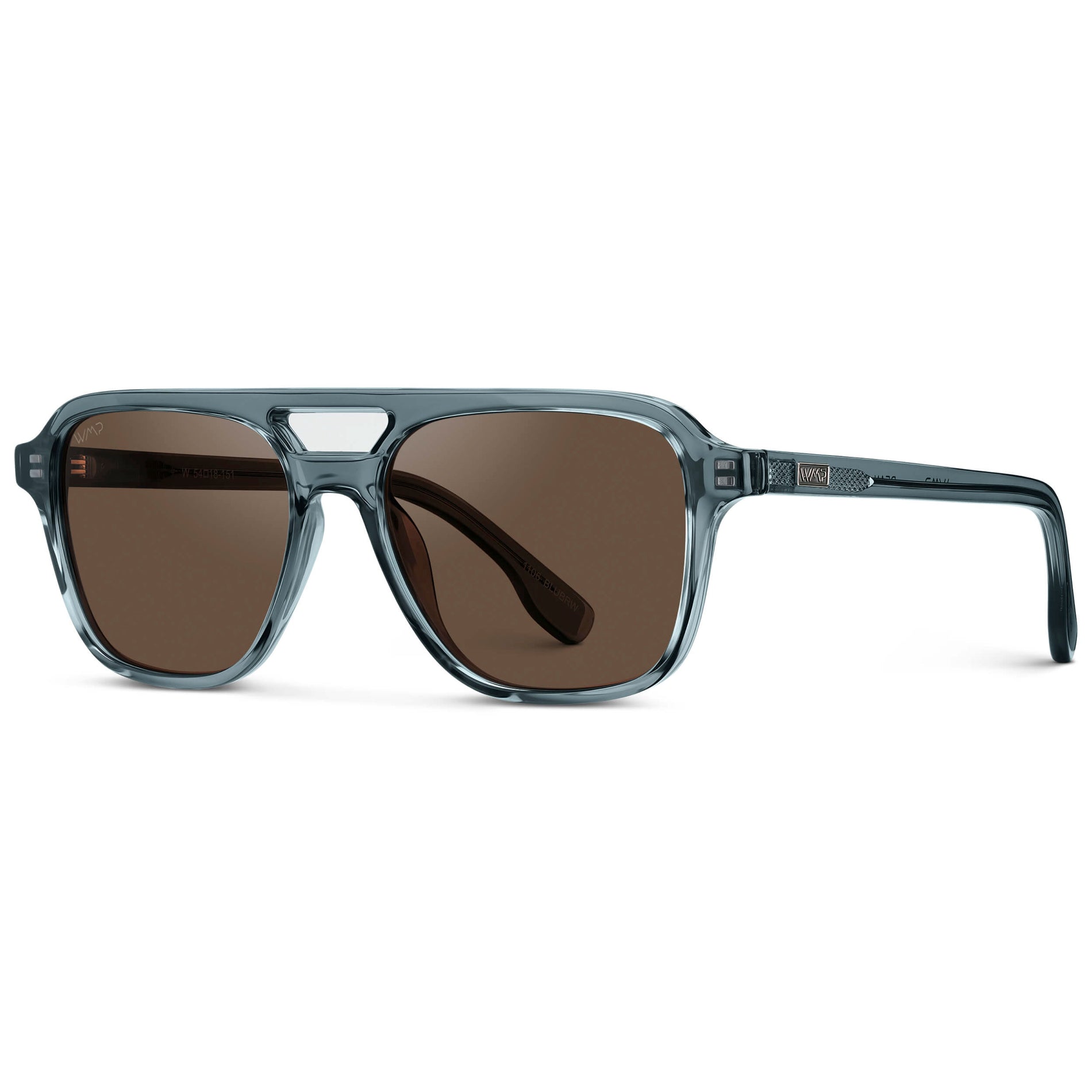 Crystal Stone Blue / Brown Lens || Men's Double Bridge Aviator Sunglasses with Crystal Stone Blue Acetate Frame and Brown Polarized Lens