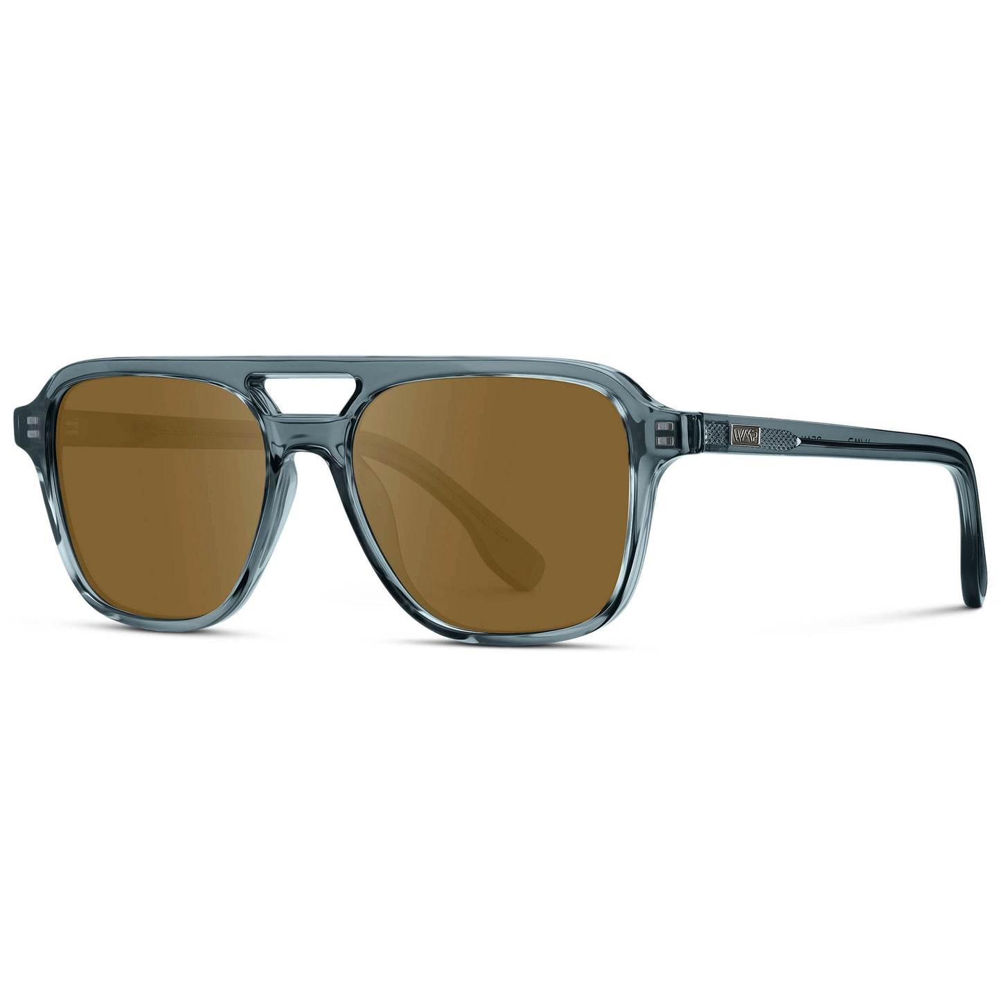 Crystal Stone Blue / Amber || Men's Double Bridge Aviator Prescription Sunglasses with Crystal Blue Acetate Frame and Amber Prescription Lens