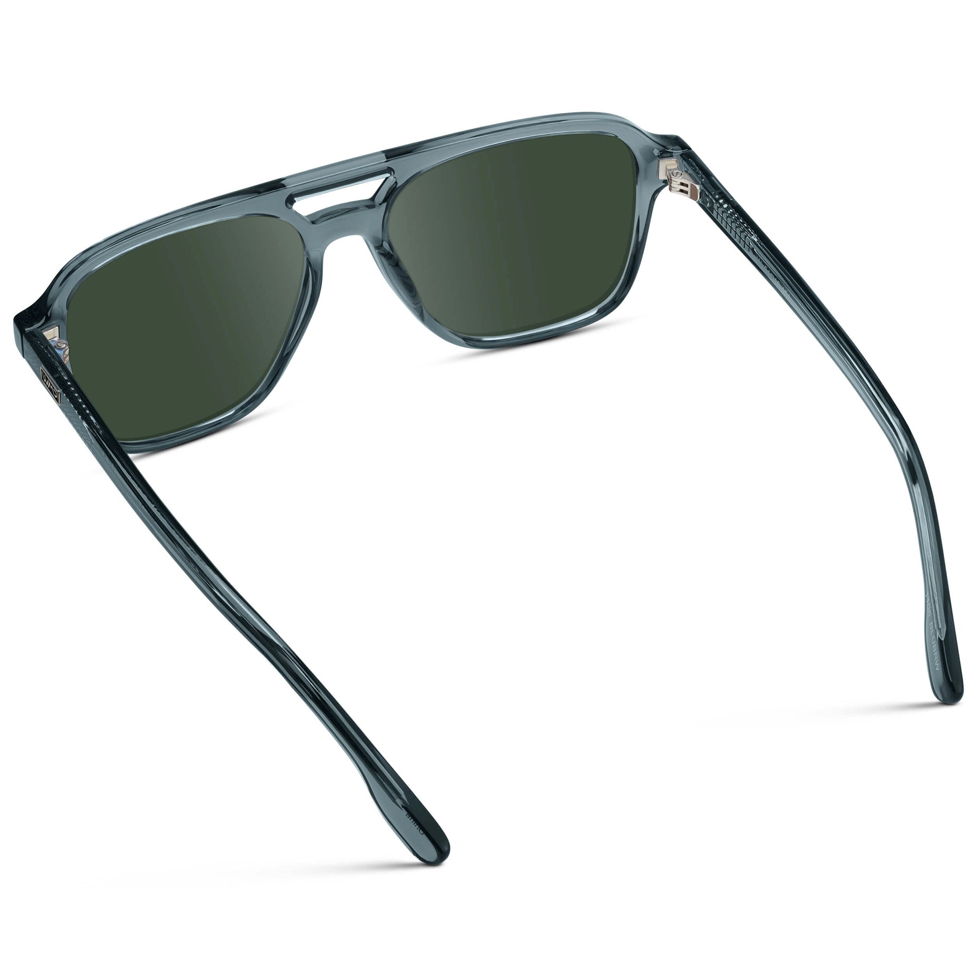 Crystal Stone Blue / G15 || Men's Double Bridge Aviator Prescription Sunglasses with Crystal Blue Acetate Frame and Green Prescription Lens