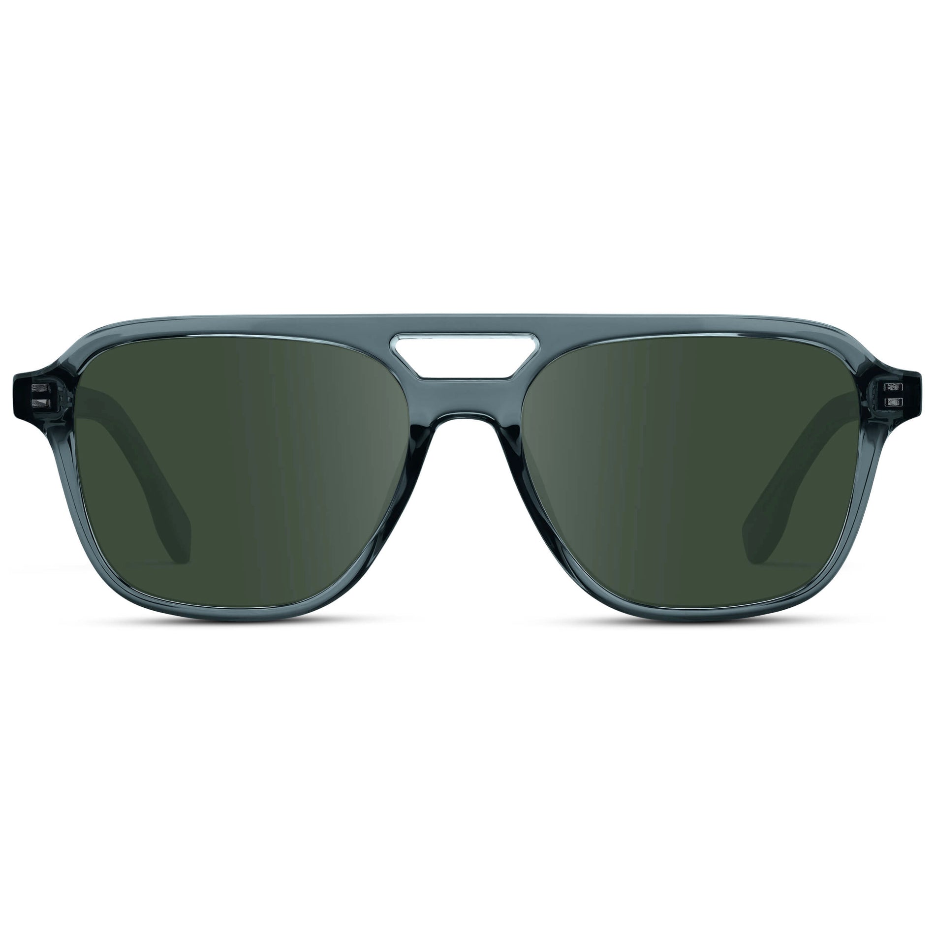 Crystal Stone Blue / G15 || Men's Double Bridge Aviator Prescription Sunglasses with Crystal Blue Acetate Frame and Green Prescription Lens