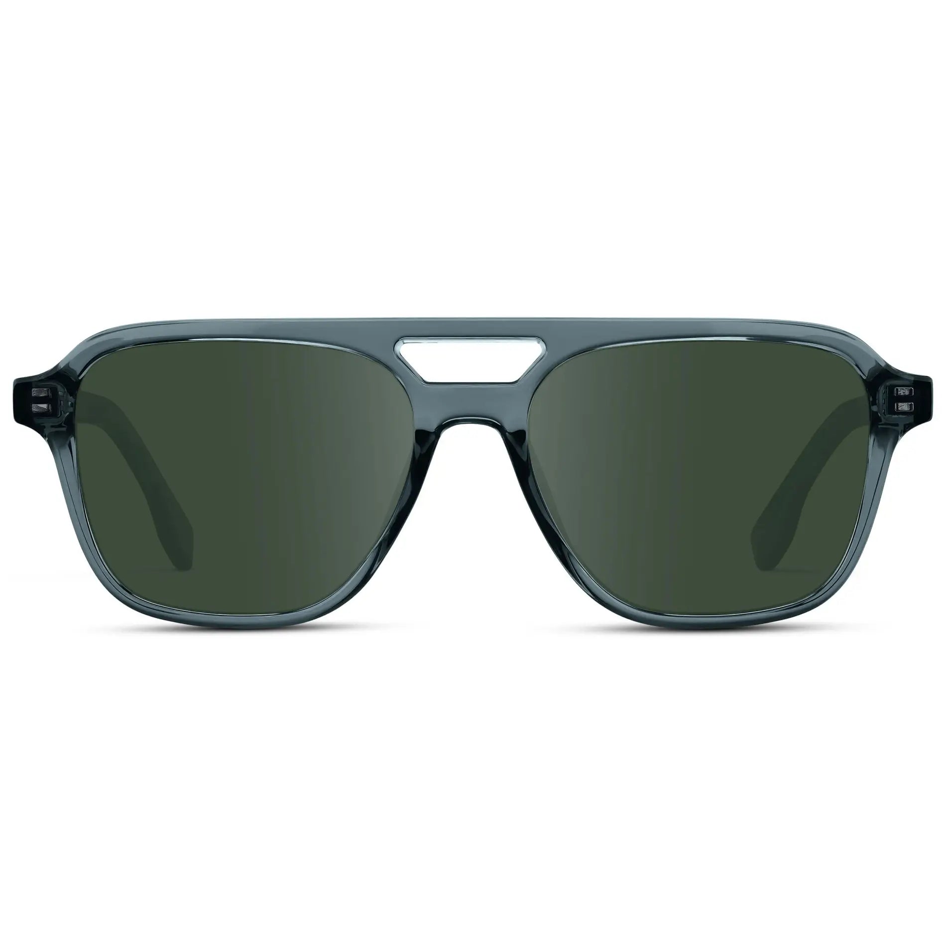 Crystal Stone Blue / G15 || Men's Double Bridge Aviator Prescription Sunglasses with Crystal Blue Acetate Frame and Green Prescription Lens