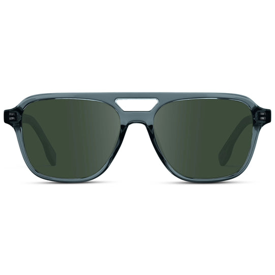 Crystal Stone Blue / G15 || Men's Double Bridge Aviator Prescription Sunglasses with Crystal Blue Acetate Frame and Green Prescription Lens