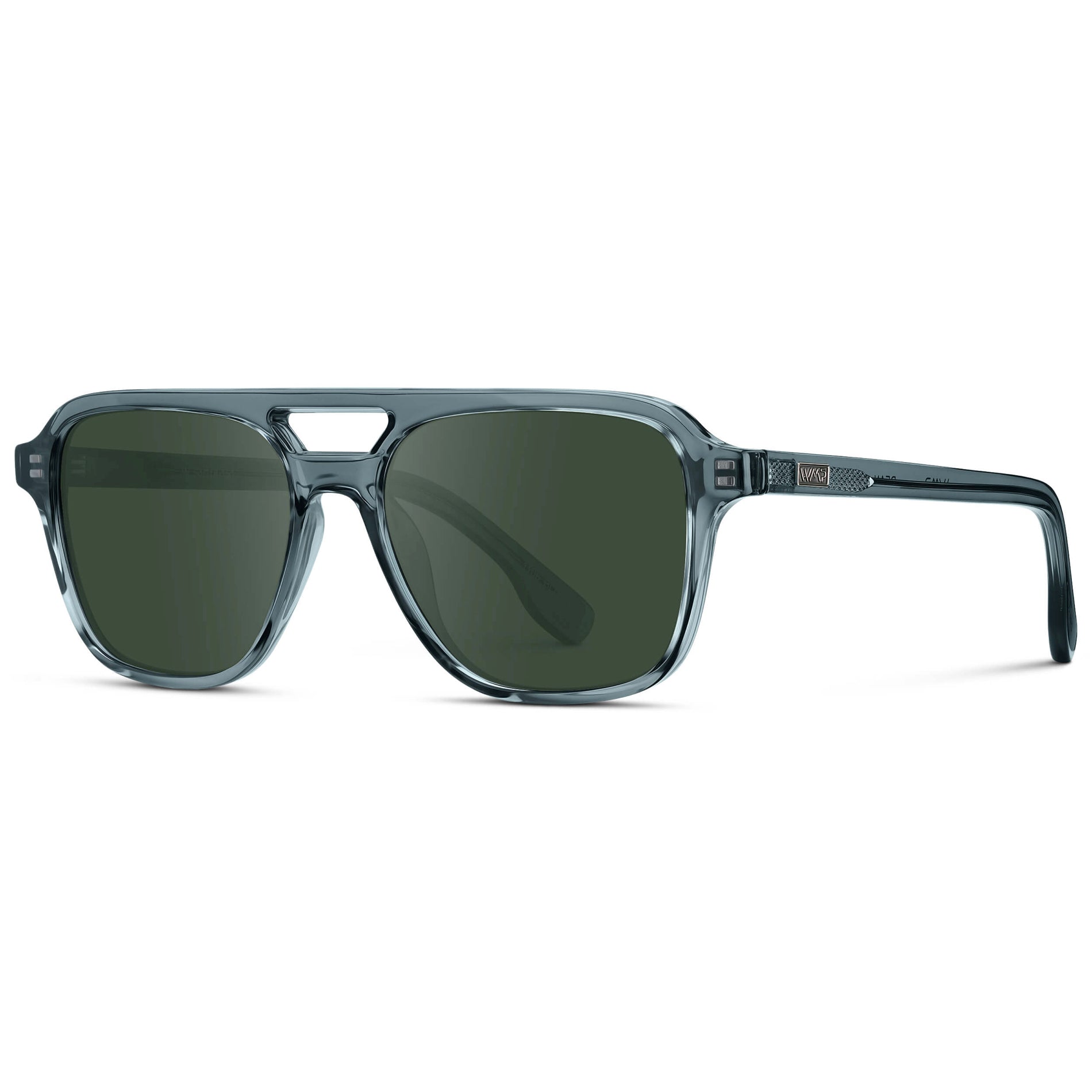 Crystal Stone Blue / G15 || Men's Double Bridge Aviator Prescription Sunglasses with Crystal Blue Acetate Frame and Green Prescription Lens