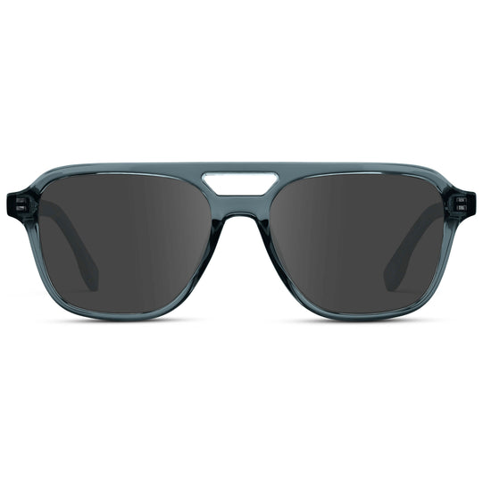 Crystal Stone Blue / Grey || Men's Double Bridge Aviator Prescription Sunglasses with Crystal Blue Acetate Frame and Grey Prescription Lens