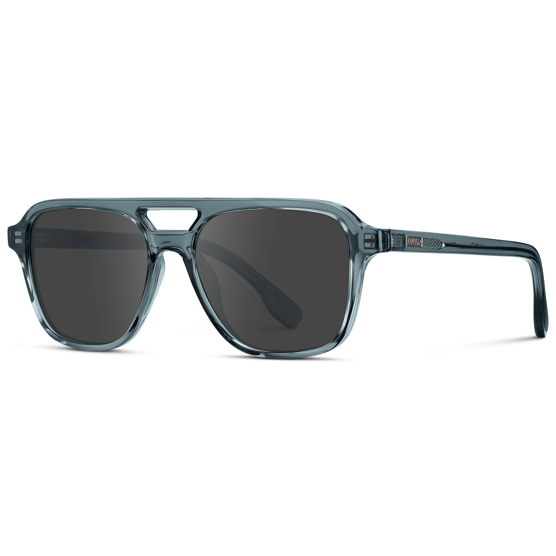 Crystal Stone Blue / Grey || Men's Double Bridge Aviator Prescription Sunglasses with Crystal Blue Acetate Frame and Grey Prescription Lens