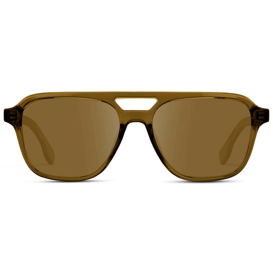Crystal Verde / Amber || Men's Double Bridge Aviator Prescription Sunglasses with Crystal Verde Acetate Frame and Amber Prescription Lens