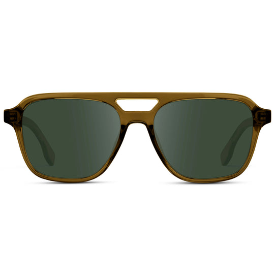 Crystal Verde / G15 || Men's Double Bridge Aviator Prescription Sunglasses with Crystal Verde Acetate Frame and Green Prescription Lens
