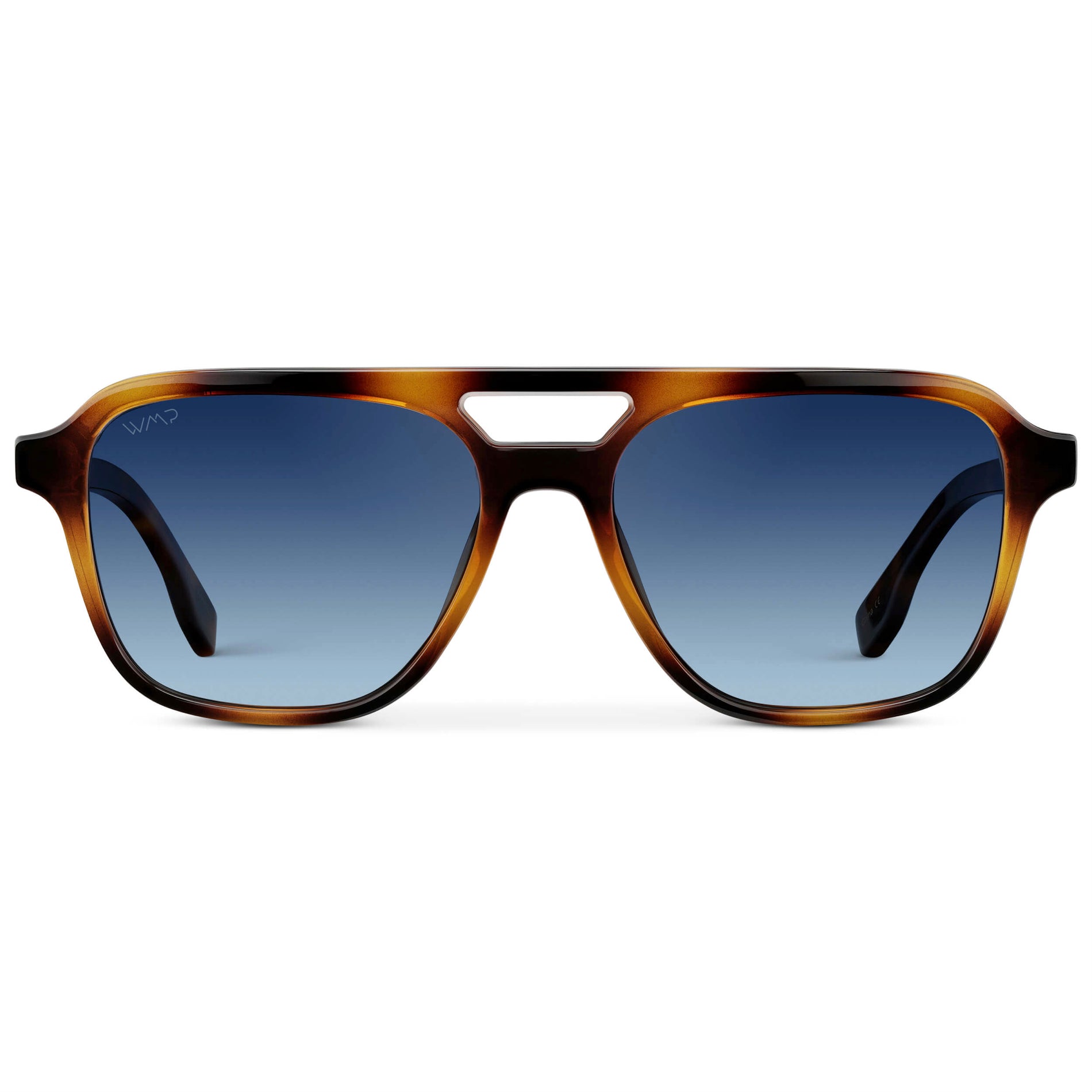Whiskey Brown Tortoise / Blue Gradient Lens || Men's Double Bridge Aviator Sunglasses with Crystal Verde Acetate Frame and Brown Gradient Polarized Lens