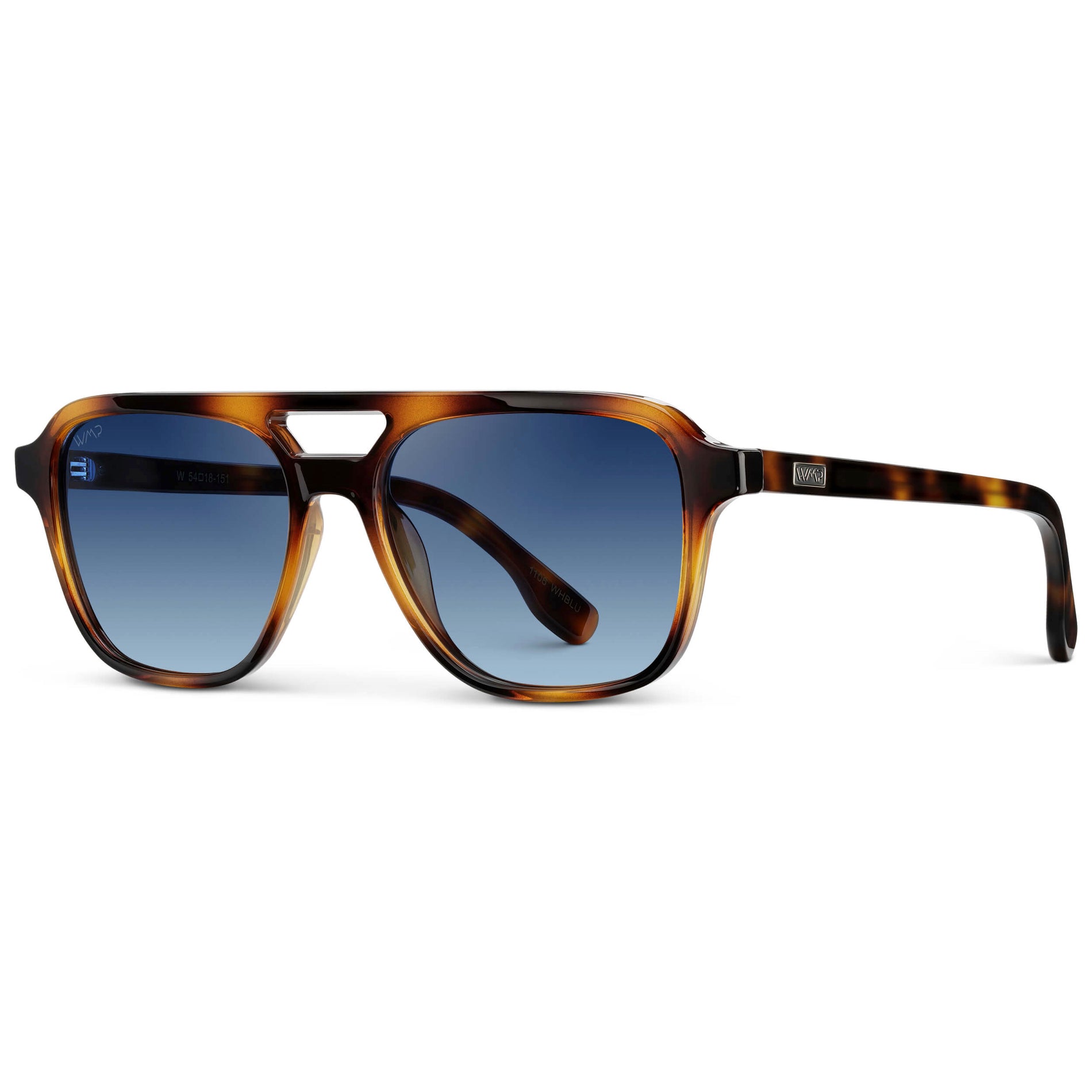 Whiskey Brown Tortoise / Blue Gradient Lens || Men's Double Bridge Aviator Sunglasses with Crystal Verde Acetate Frame and Brown Gradient Polarized Lens
