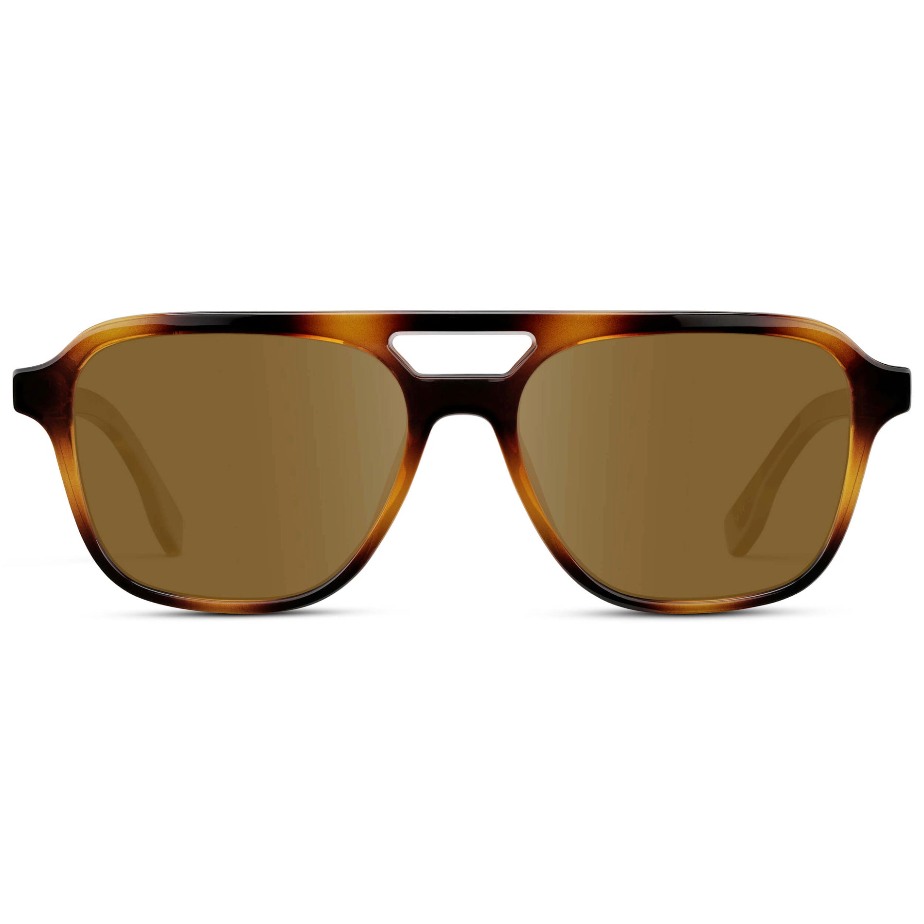 Whiskey Brown Tortoise / Amber || Men's Double Bridge Aviator Prescription Sunglasses with Whiskey Brown Tortoise Acetate Frame and Amber Prescription Lens