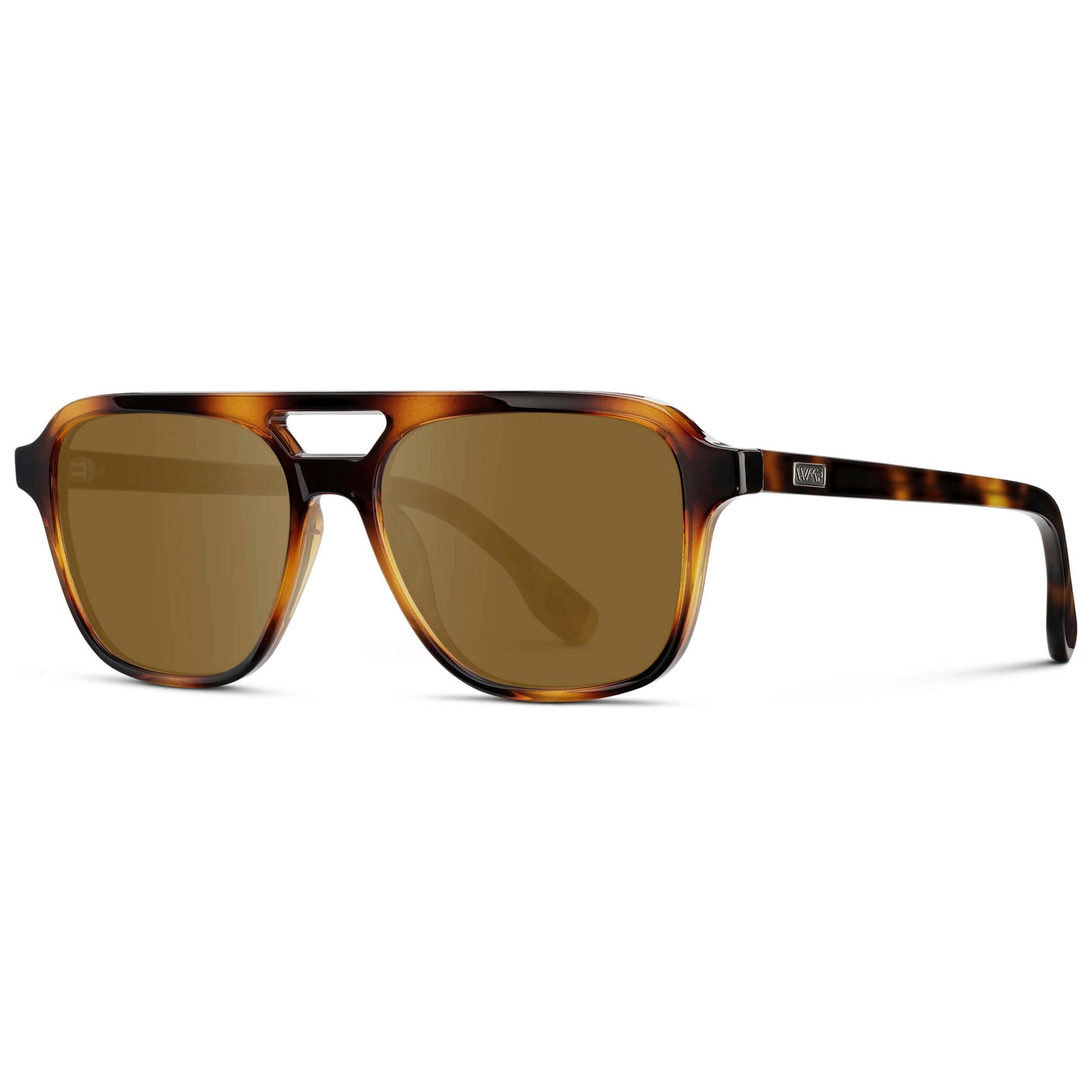 Whiskey Brown Tortoise / Amber || Men's Double Bridge Aviator Prescription Sunglasses with Whiskey Brown Tortoise Acetate Frame and Amber Prescription Lens