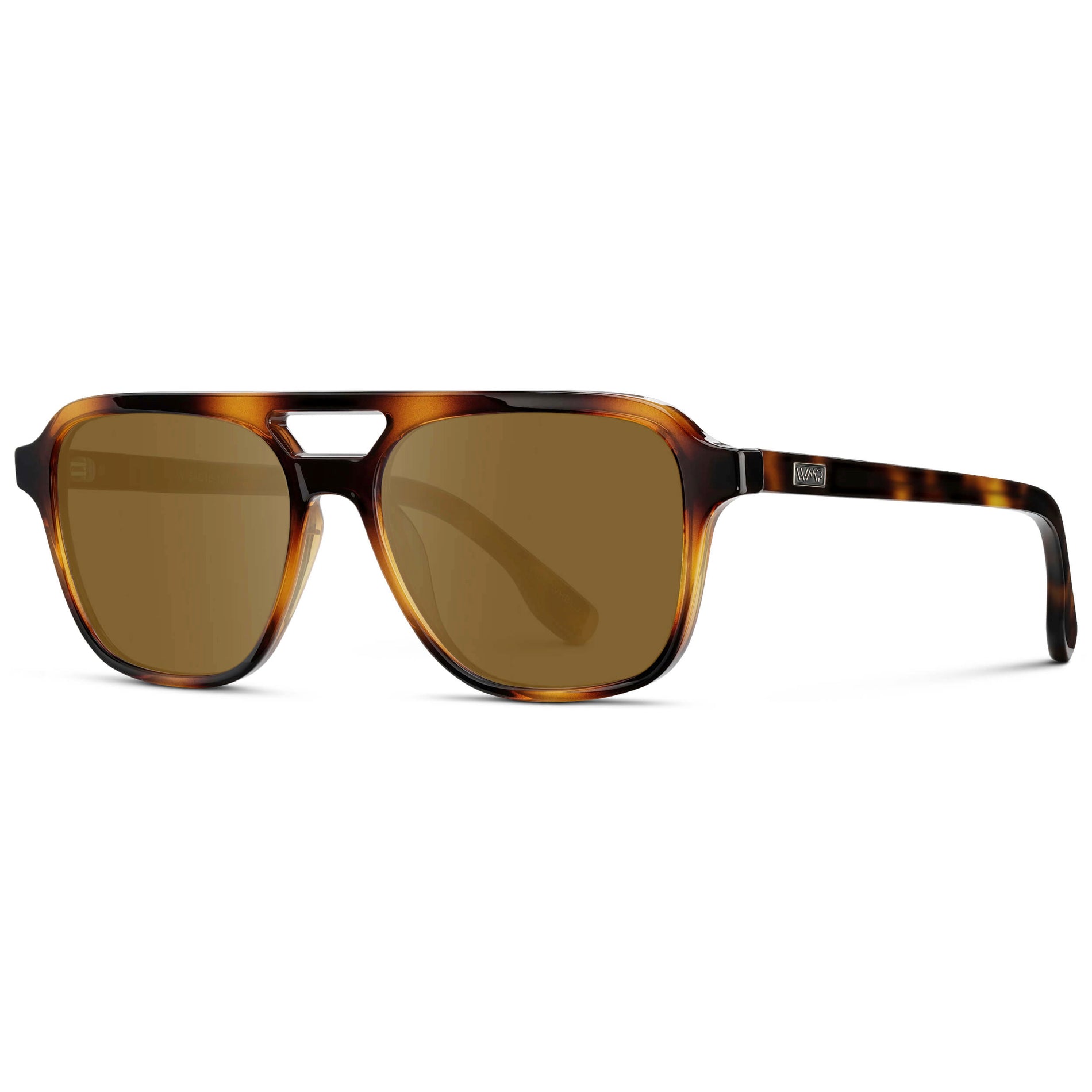 Whiskey Brown Tortoise / Amber || Men's Double Bridge Aviator Prescription Sunglasses with Whiskey Brown Tortoise Acetate Frame and Amber Prescription Lens