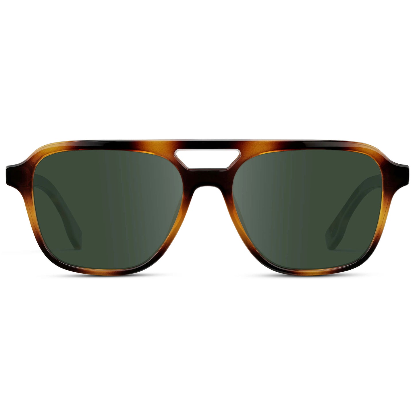 Whiskey Brown Tortoise / G15 || Men's Double Bridge Aviator Prescription Sunglasses with Whiskey Brown Tortoise Acetate Frame and Green Prescription Lens