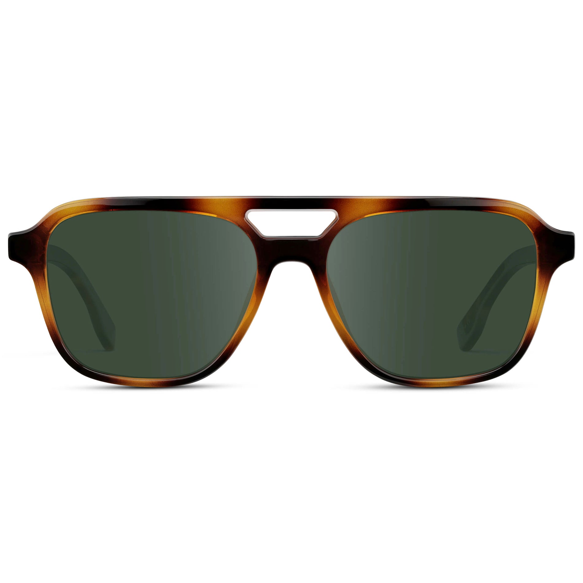 Whiskey Brown Tortoise / G15 || Men's Double Bridge Aviator Prescription Sunglasses with Whiskey Brown Tortoise Acetate Frame and Green Prescription Lens