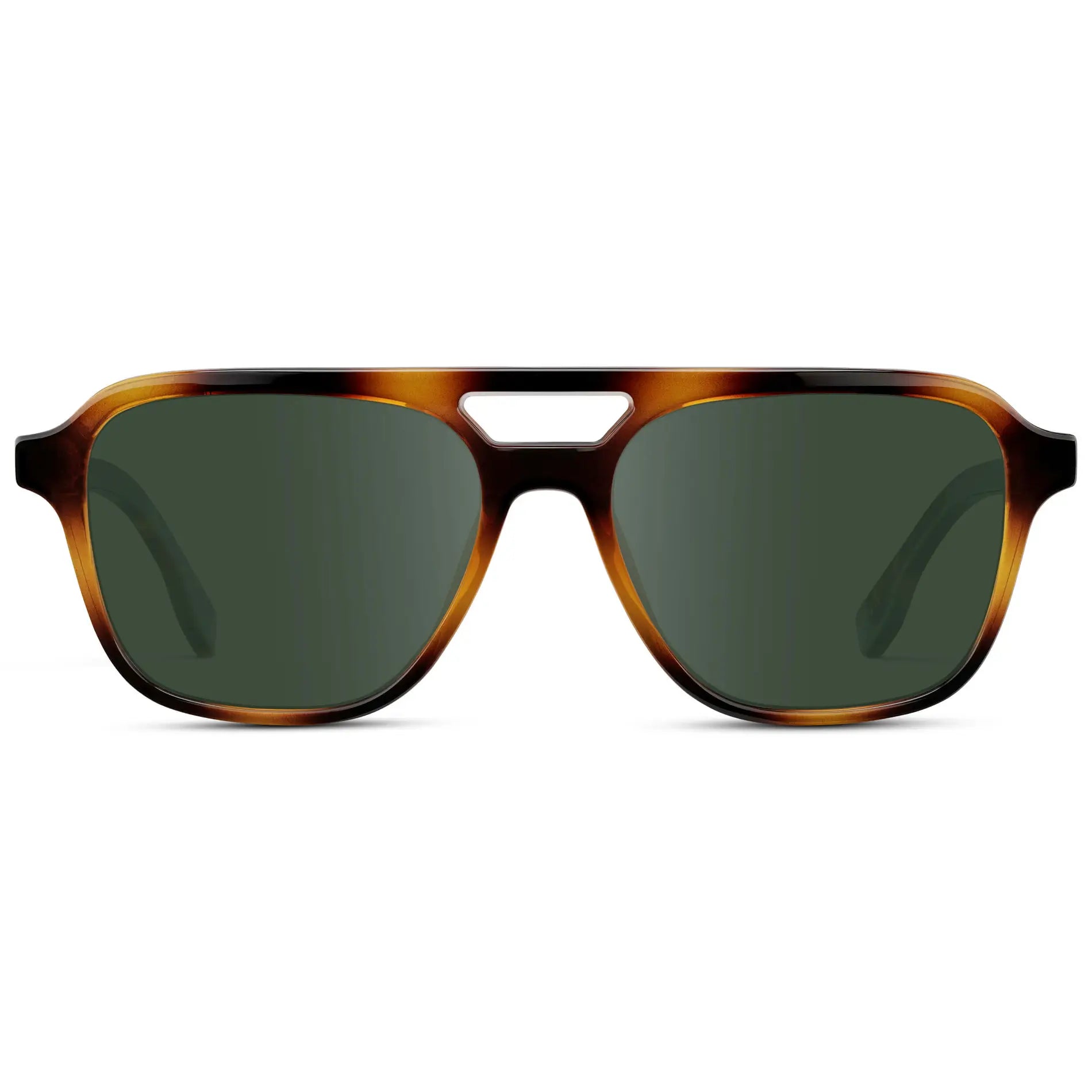 Whiskey Brown Tortoise / G15 || Men's Double Bridge Aviator Prescription Sunglasses with Whiskey Brown Tortoise Acetate Frame and Green Prescription Lens