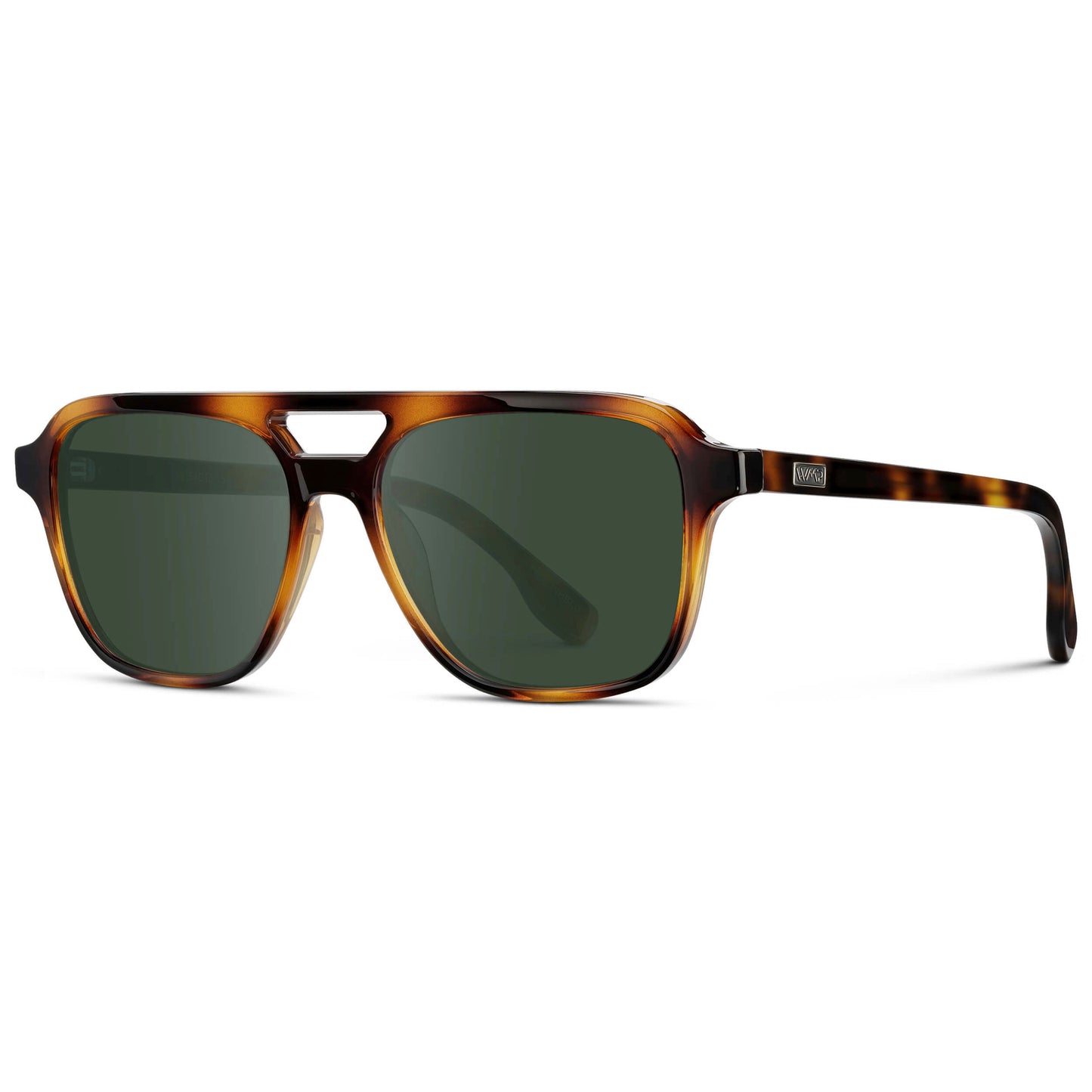Whiskey Brown Tortoise / G15 || Men's Double Bridge Aviator Prescription Sunglasses with Whiskey Brown Tortoise Acetate Frame and Green Prescription Lens
