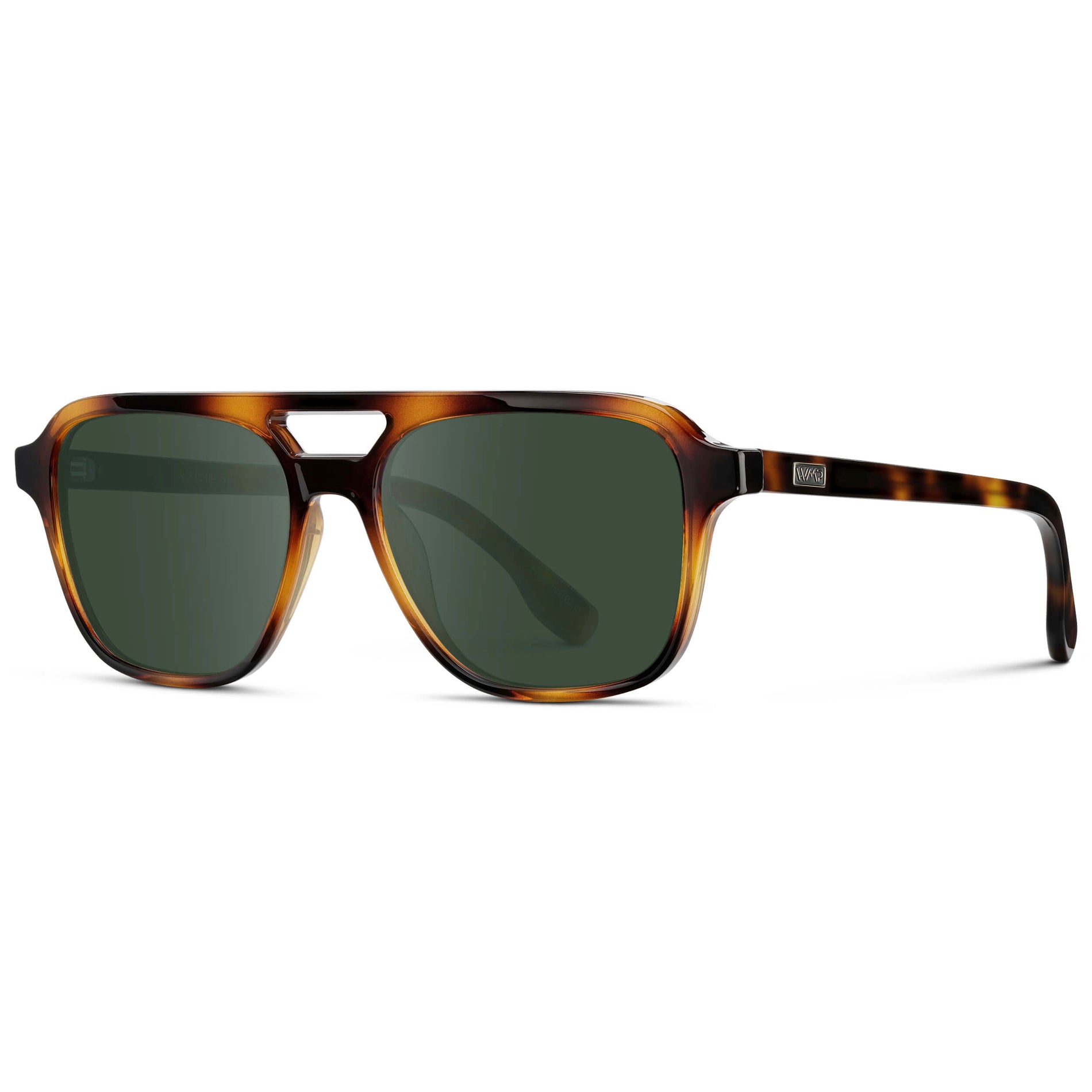 Whiskey Brown Tortoise / G15 || Men's Double Bridge Aviator Prescription Sunglasses with Whiskey Brown Tortoise Acetate Frame and Green Prescription Lens