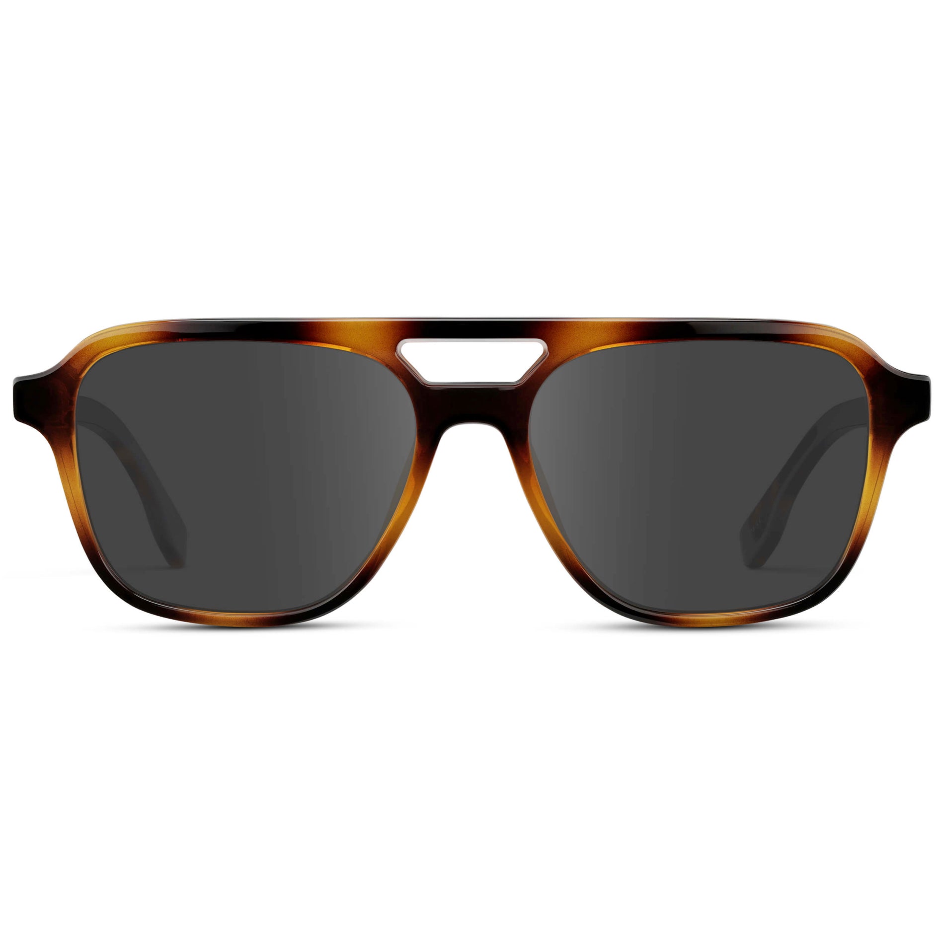 Whiskey Brown Tortoise / Grey || Men's Double Bridge Aviator Prescription Sunglasses with Whiskey Brown Tortoise Acetate Frame and Grey Prescription Lens