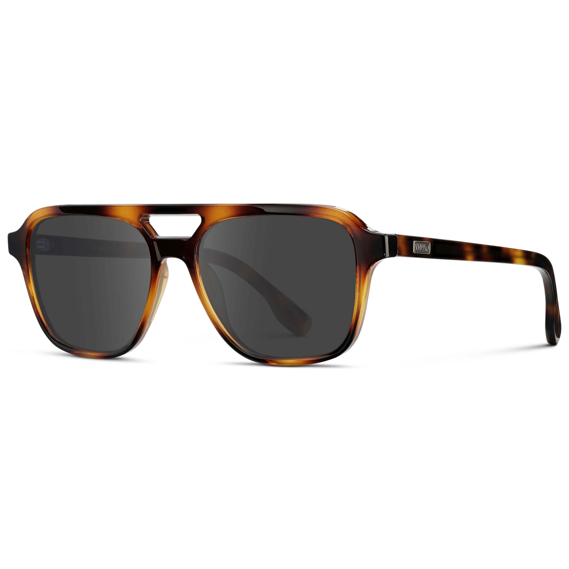 Whiskey Brown Tortoise / Grey || Men's Double Bridge Aviator Prescription Sunglasses with Whiskey Brown Tortoise Acetate Frame and Grey Prescription Lens