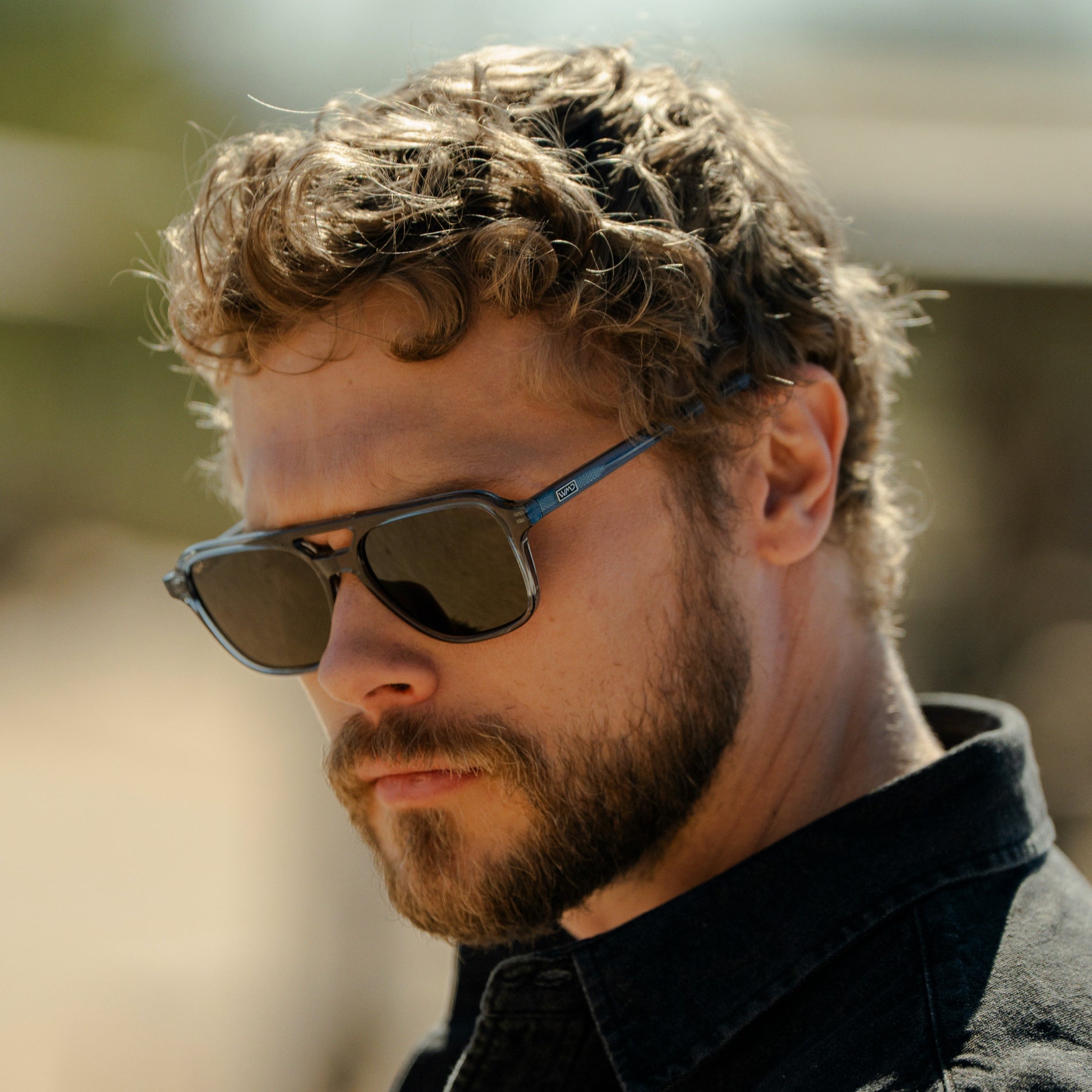 Crystal Stone Blue / Brown Lens || Men's Double Bridge Aviator Sunglasses with Crystal Stone Blue Acetate Frame and Brown Polarized Lens