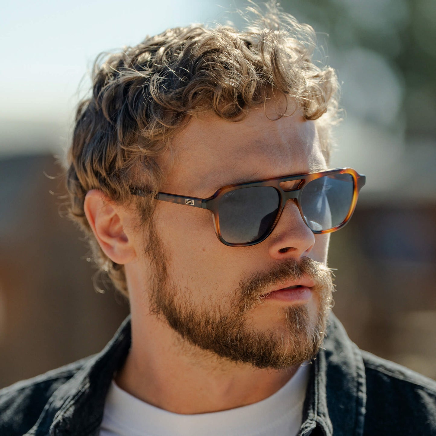 Whiskey Brown Tortoise / Blue Gradient Lens || Men's Double Bridge Aviator Sunglasses with Crystal Verde Acetate Frame and Brown Gradient Polarized Lens