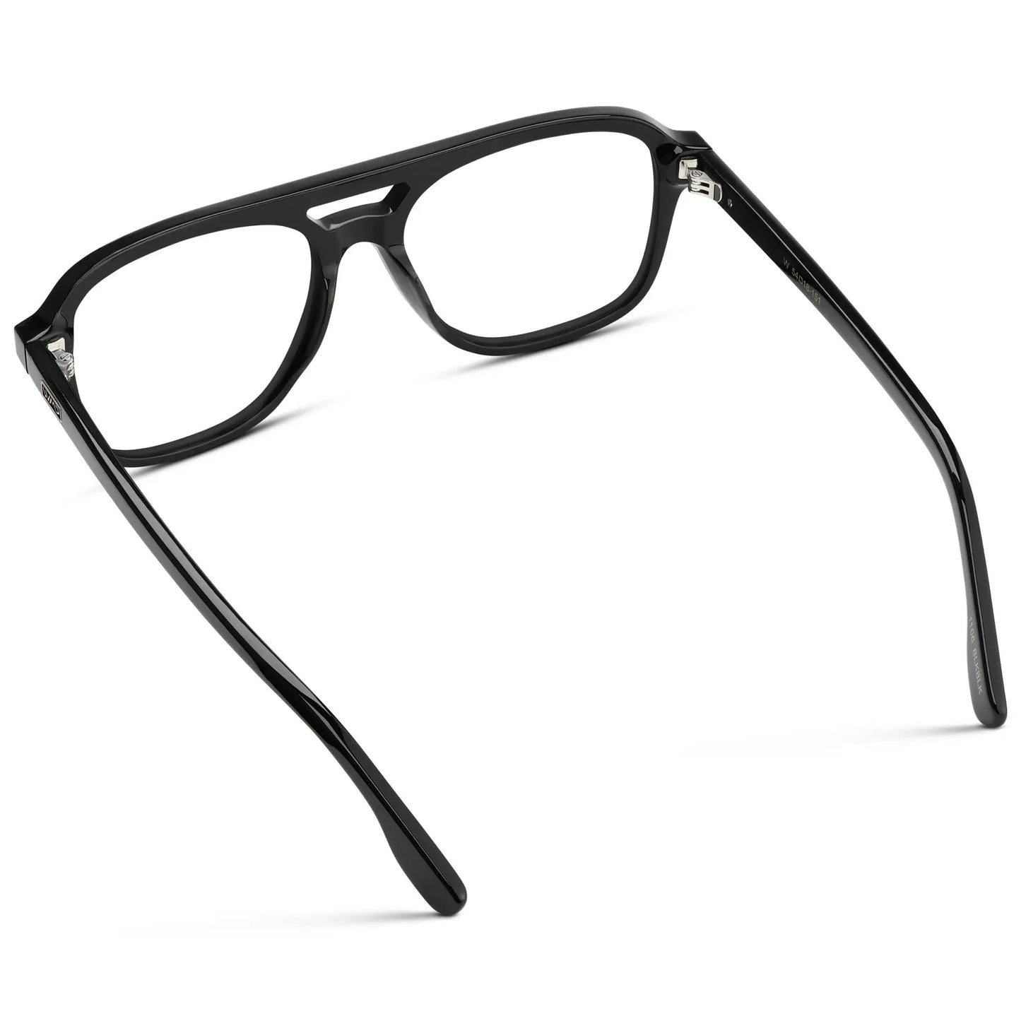 Black || Back view of Men's Double Bridge Aviator Prescription Eyeglasses with Black Acetate Frame and Clear Lens on a white background
