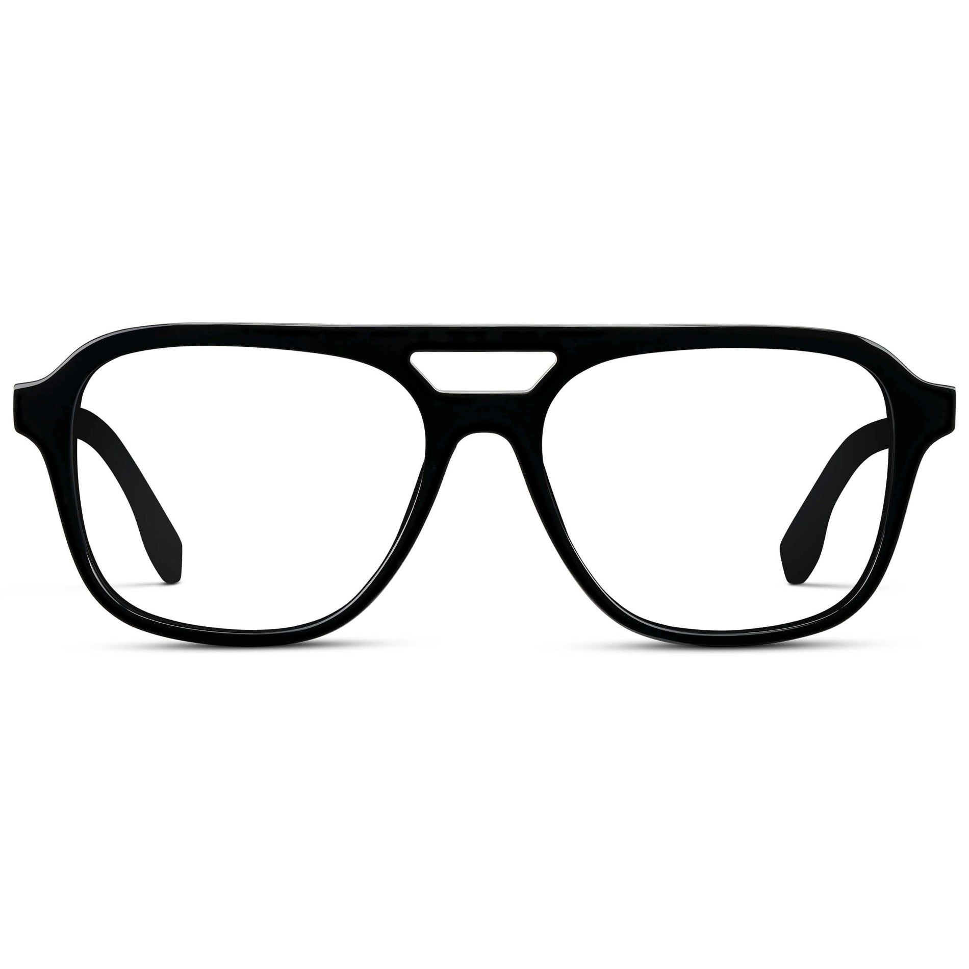 Black || Men's Double Bridge Aviator Eyeglasses with Black Acetate Frame and Clear Prescription Lens