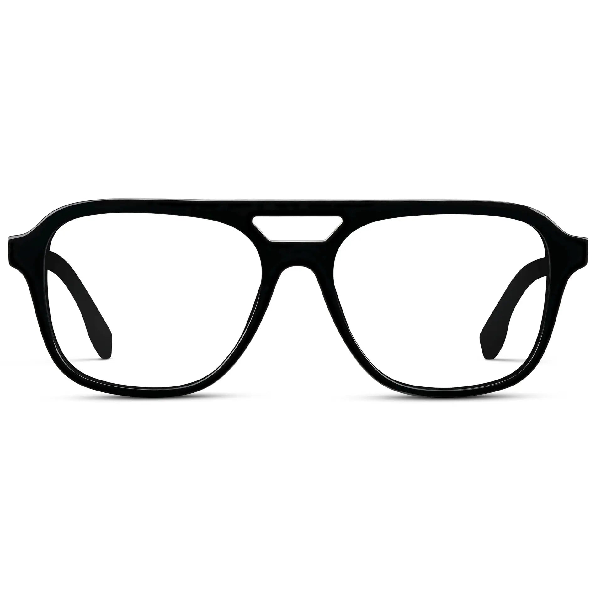 Black || Men's Double Bridge Aviator Prescription Eyeglasses with Black Acetate Frame and Clear Lens on a white background
