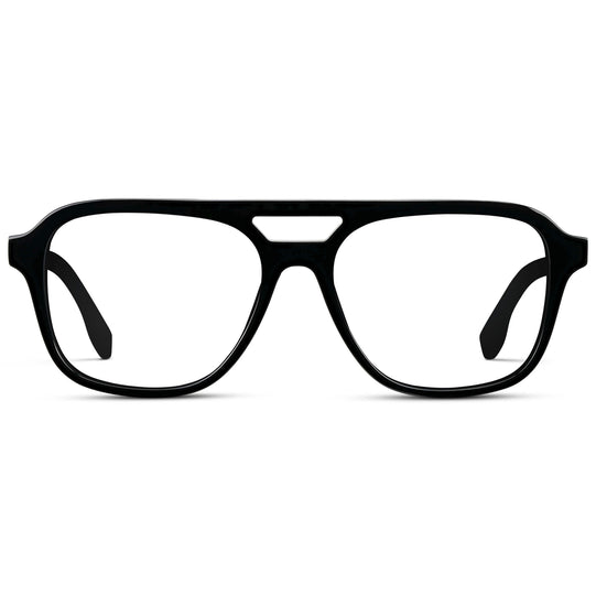 Black || Men's Double Bridge Aviator Eyeglasses with Black Acetate Frame and Clear Prescription Lens