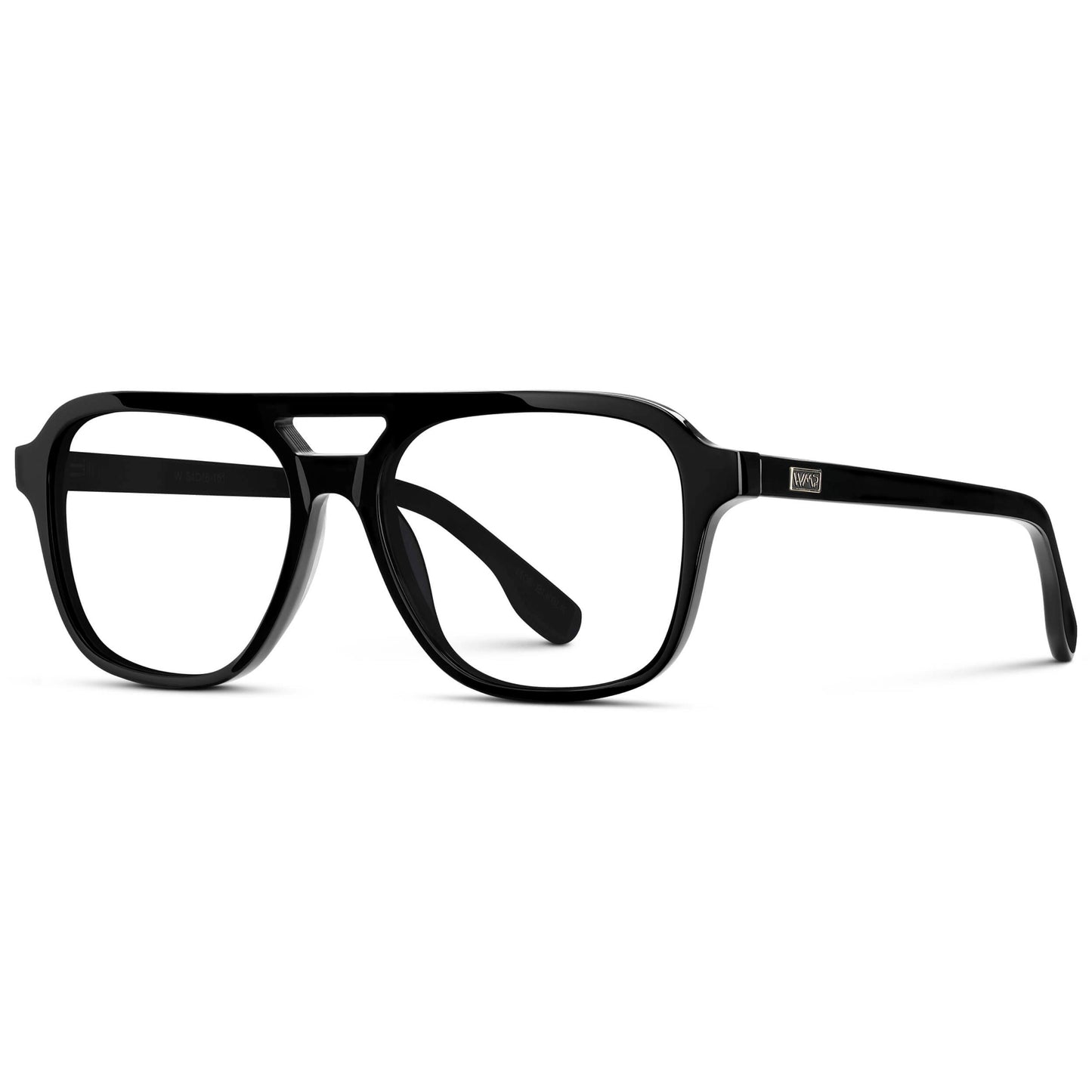 Black || Men's Double Bridge Aviator Eyeglasses with Black Acetate Frame and Clear Prescription Lens