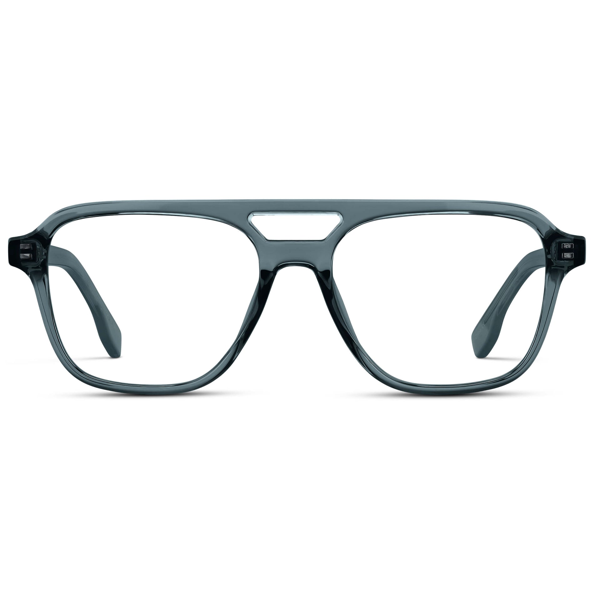 Crystal Stone Blue || Men's Double Bridge Aviator Eyeglasses with Blue Acetate Frame and Clear Prescription Lens