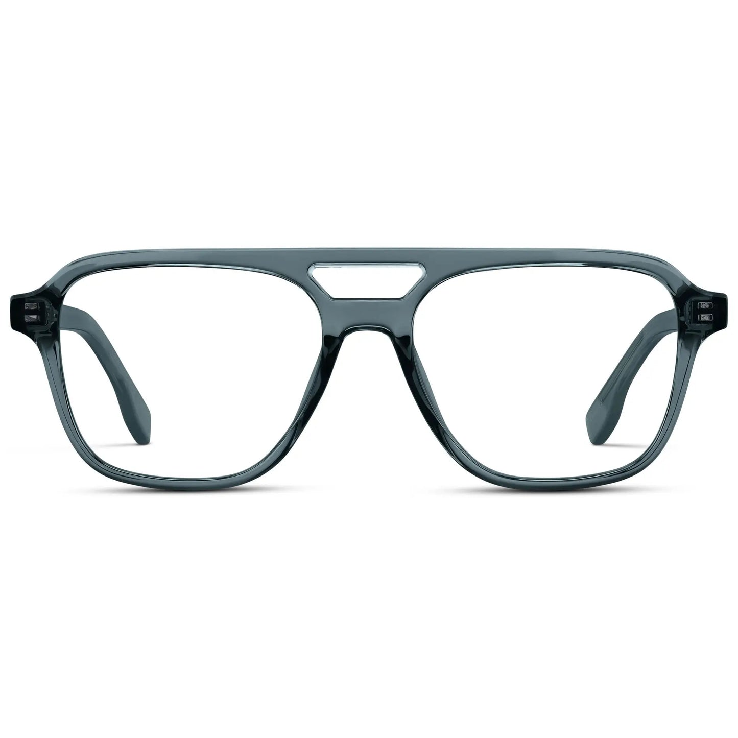 Crystal Stone Blue || Men's Double Bridge Aviator Prescription Eyeglasses with Crystal Stone Blue Acetate Frame and Clear Lens on a white background