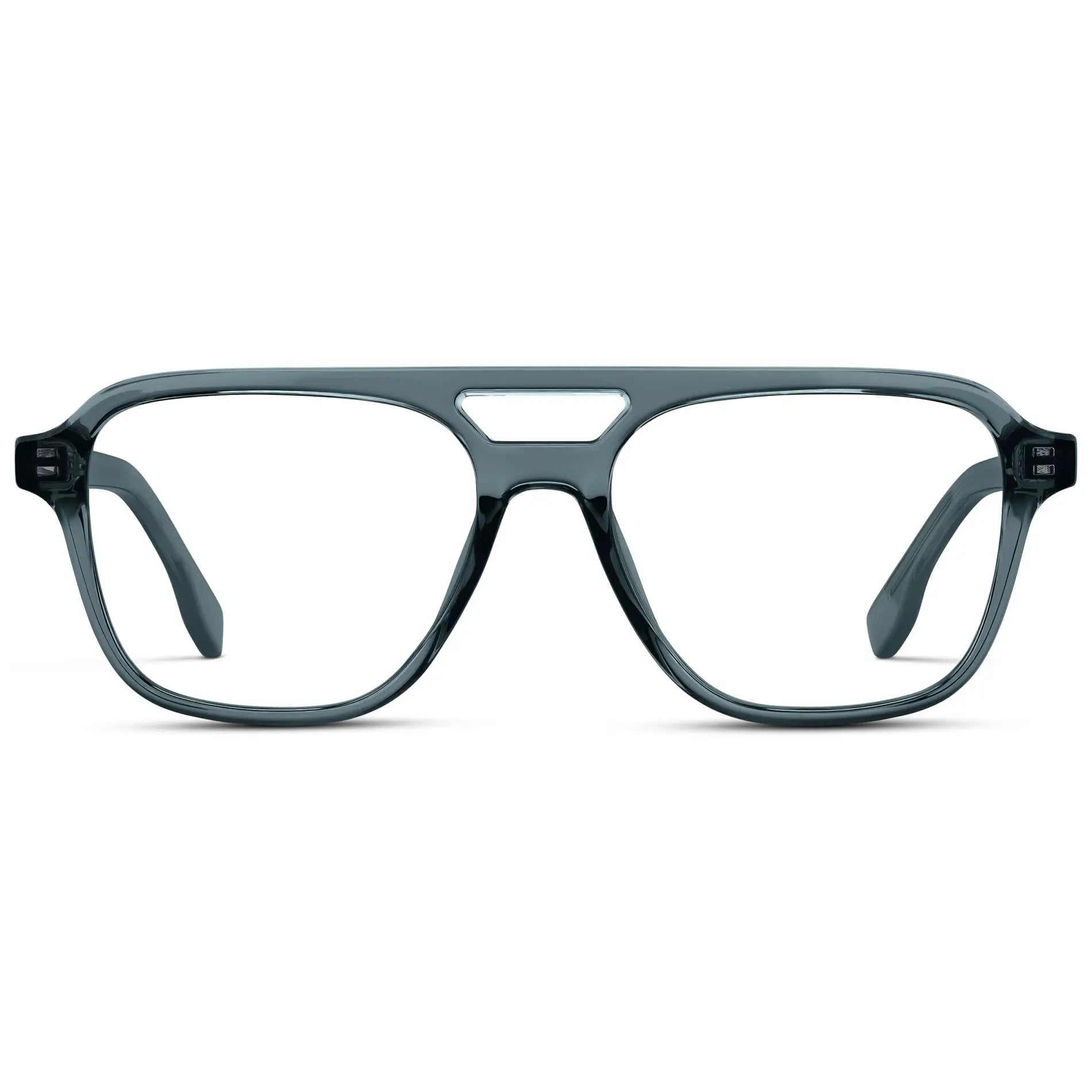 Crystal Stone Blue || Men's Double Bridge Aviator Prescription Eyeglasses with Crystal Stone Blue Acetate Frame and Clear Lens on a white background