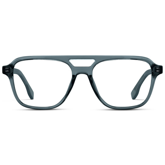 Crystal Stone Blue || Men's Double Bridge Aviator Eyeglasses with Blue Acetate Frame and Clear Prescription Lens