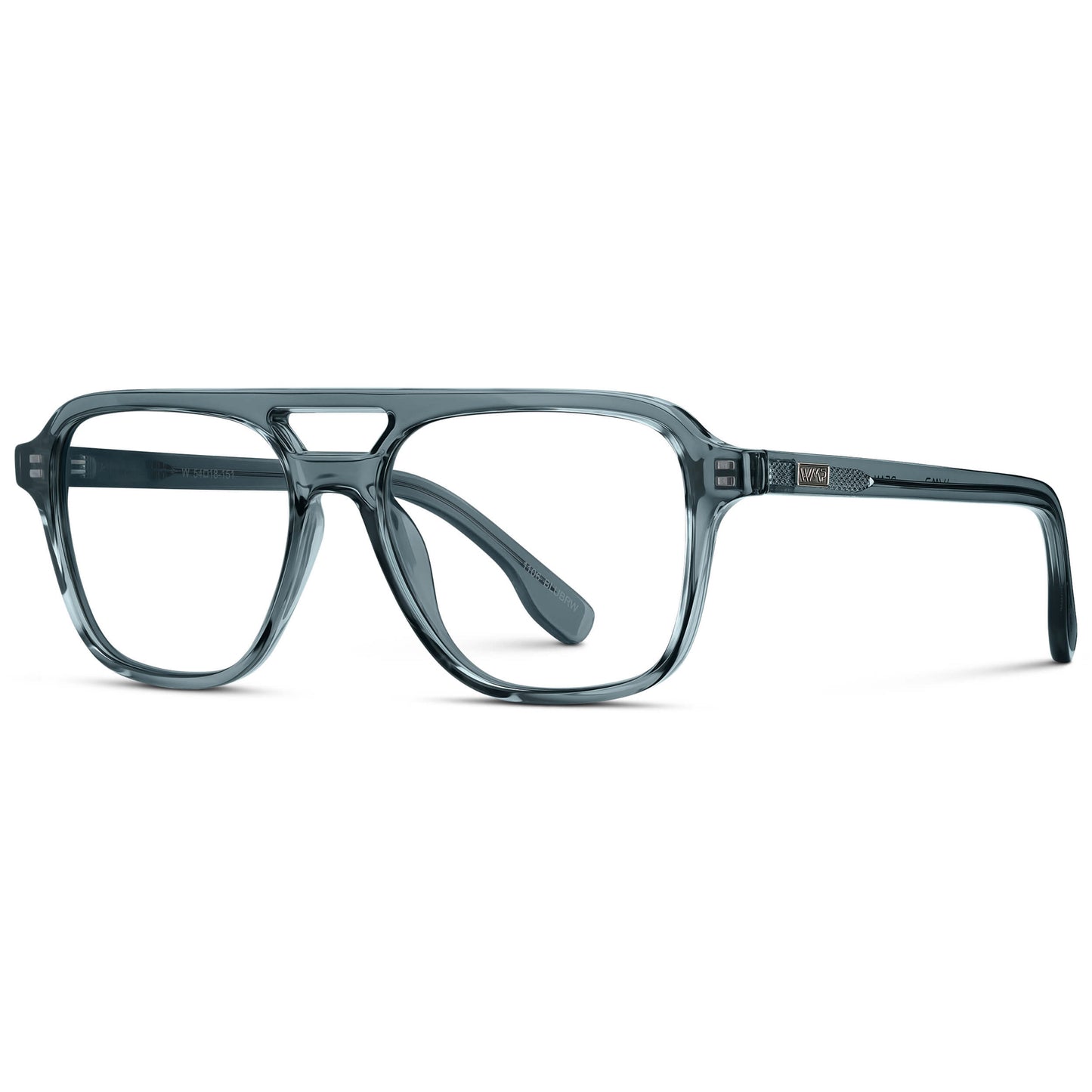Crystal Stone Blue || Men's Double Bridge Aviator Eyeglasses with Blue Acetate Frame and Clear Prescription Lens