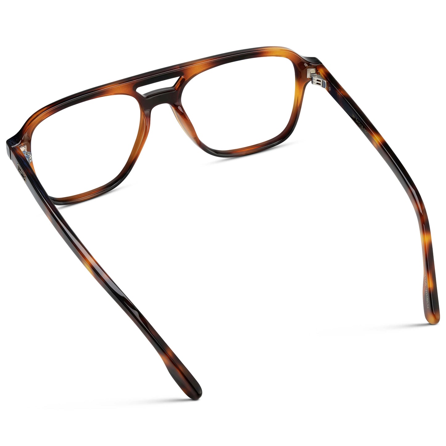 Whiskey Brown Tortoise || Men's Double Bridge Aviator Eyeglasses with Whiskey Brown Tortoise Acetate Frame and Clear Prescription Lens