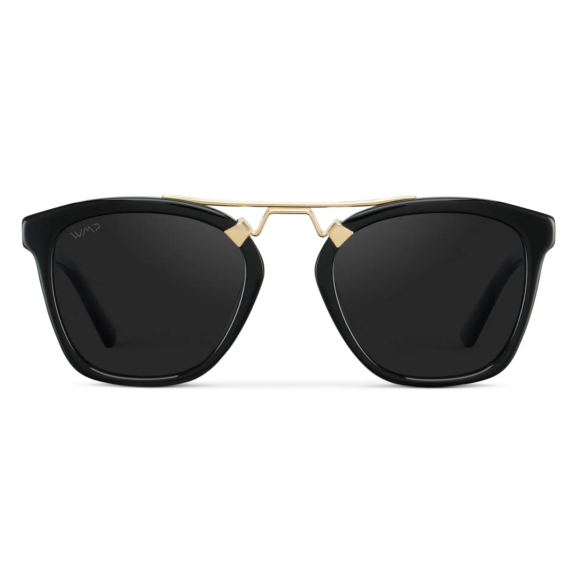 Black / Black Lens || Women's Trendy Black Frame Sunglasses, Gold Metal Accents and Black Polarized Lens