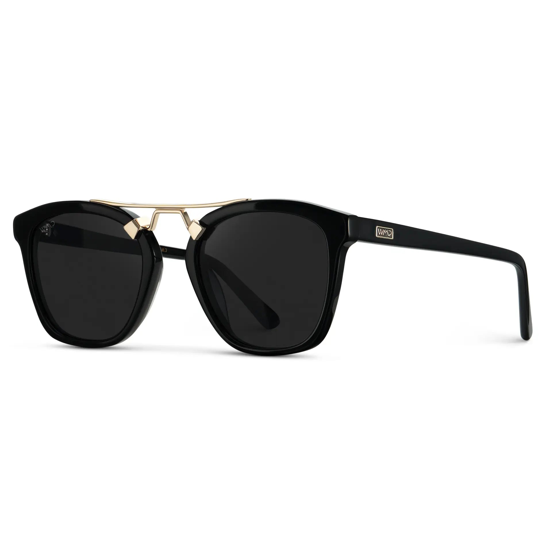 Black / Black Lens || Women's Trendy Black Frame Sunglasses, Gold Metal Accents and Black Polarized Lens