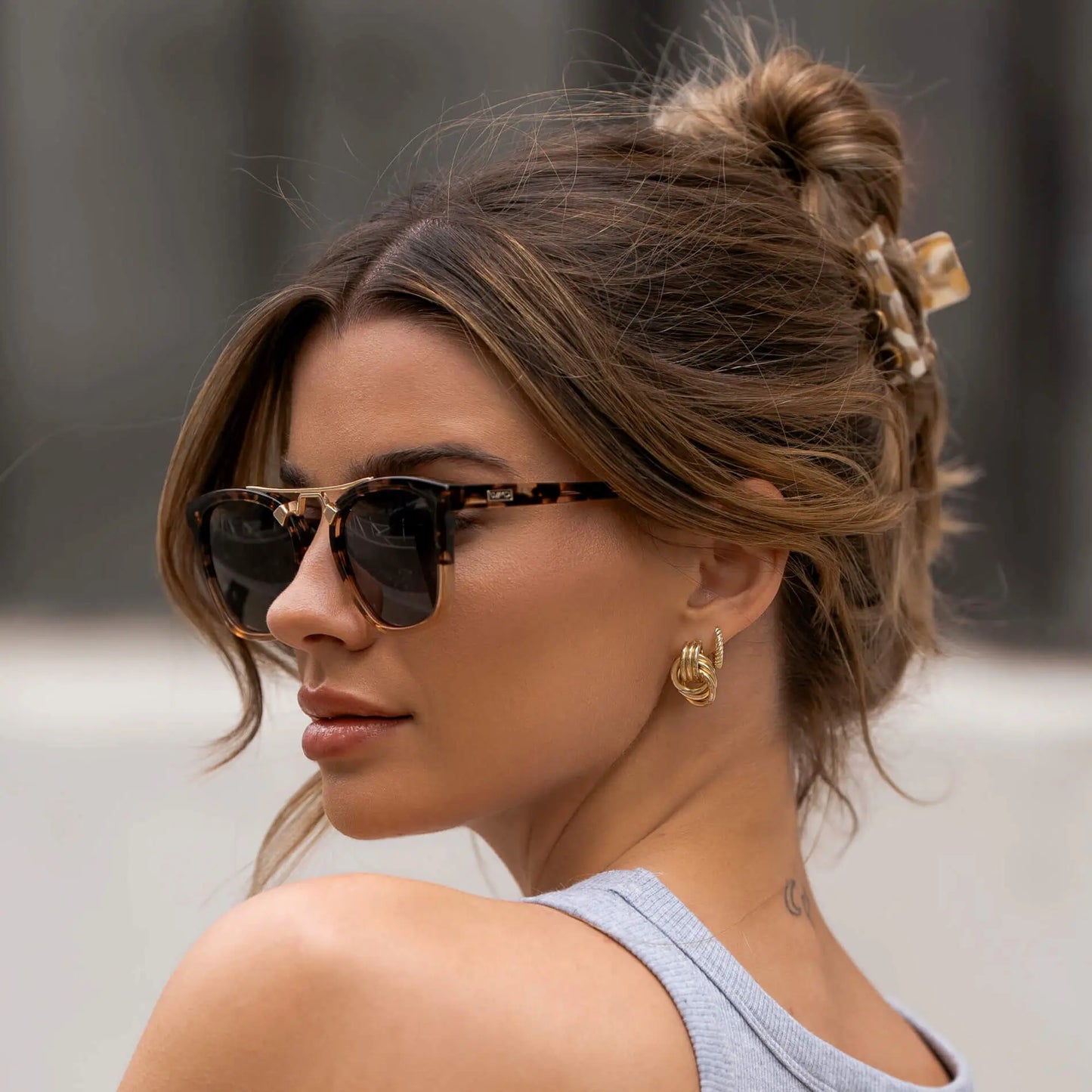 Crystal Brown Tortoise / Black Lens || Trendy Brown Tortoise Frame with Polarized Black Lenses