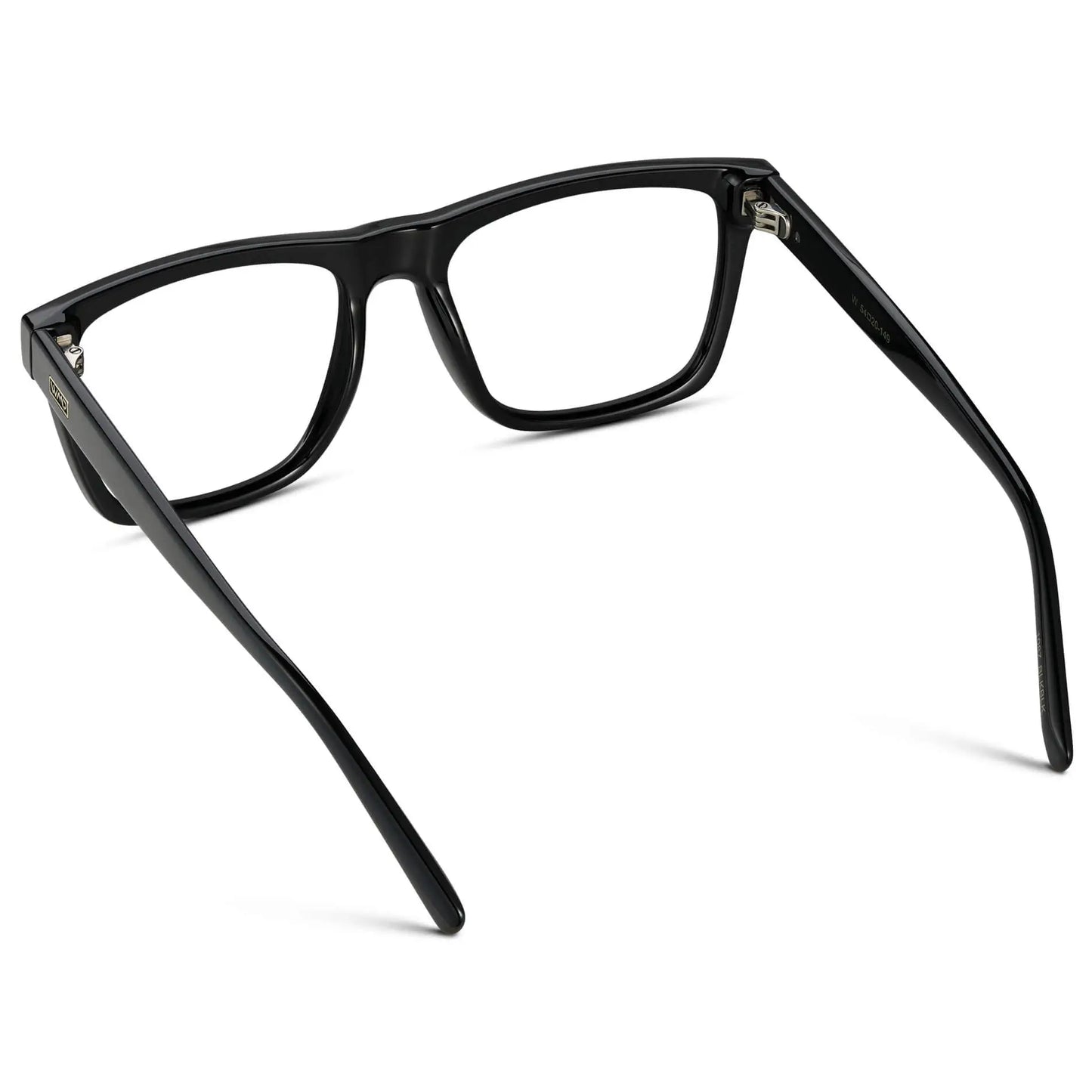 Black || Back view of Men's Square Eyeglasses with Black Frame and Clear Prescription Lenses on a white background