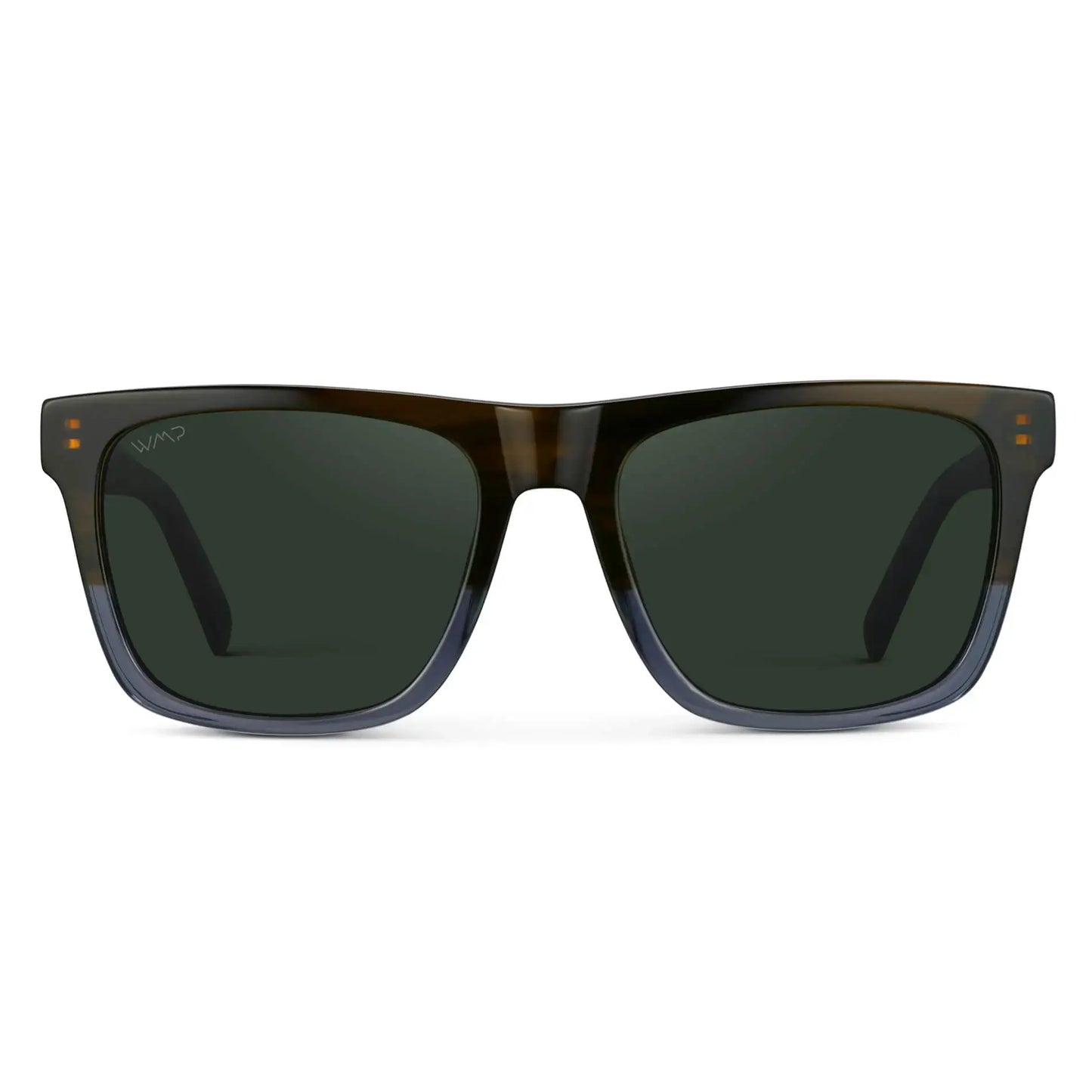 Blue Forest Fade / Smoke Green Lens || Men's Blue Square Polarized Sunglasses with Smoke Green Lenses