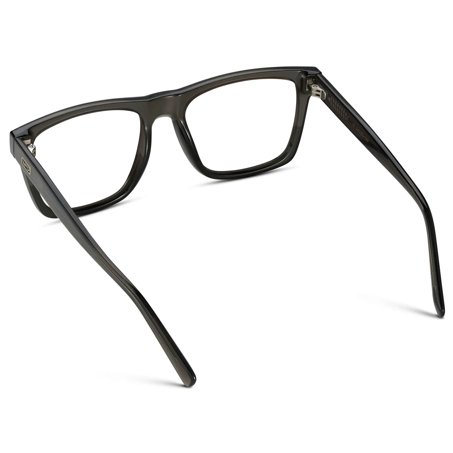 Crystal Carbon Grey || Back view of Men's Square Eyeglasses with Grey Frame and Clear Prescription Lenses on a white background
