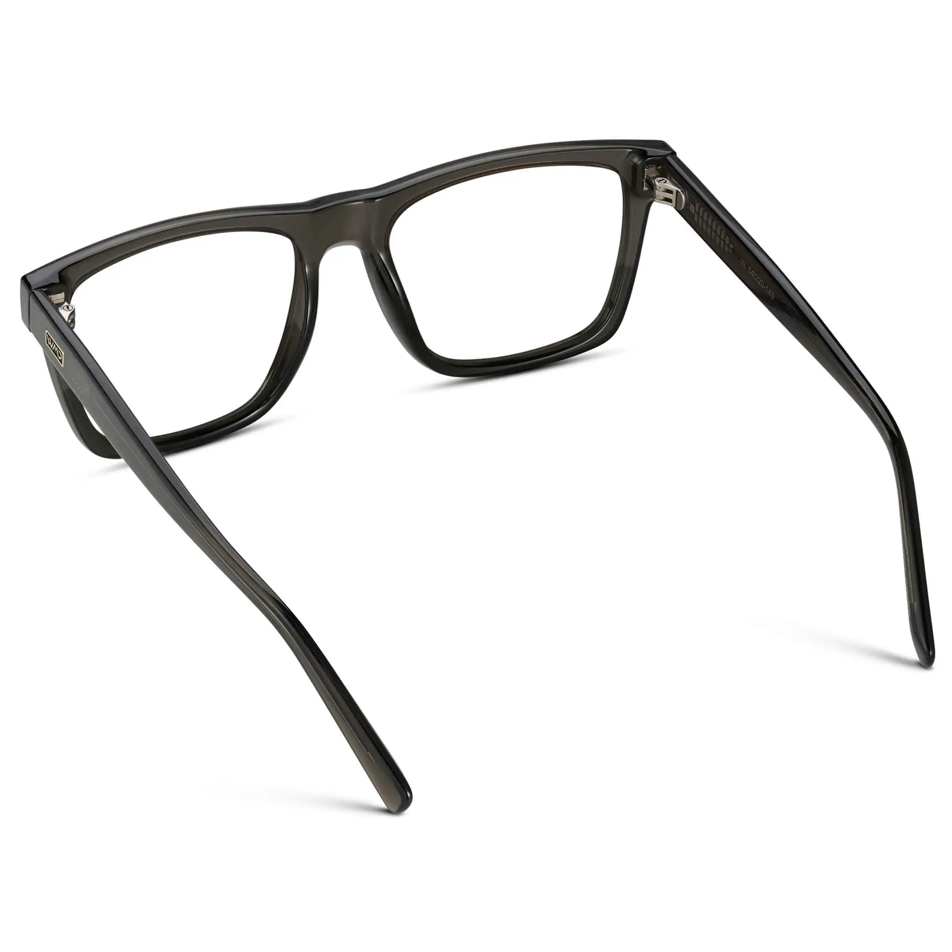 Crystal Carbon Grey || Back view of Men's Square Eyeglasses with Grey Frame and Clear Prescription Lenses on a white background