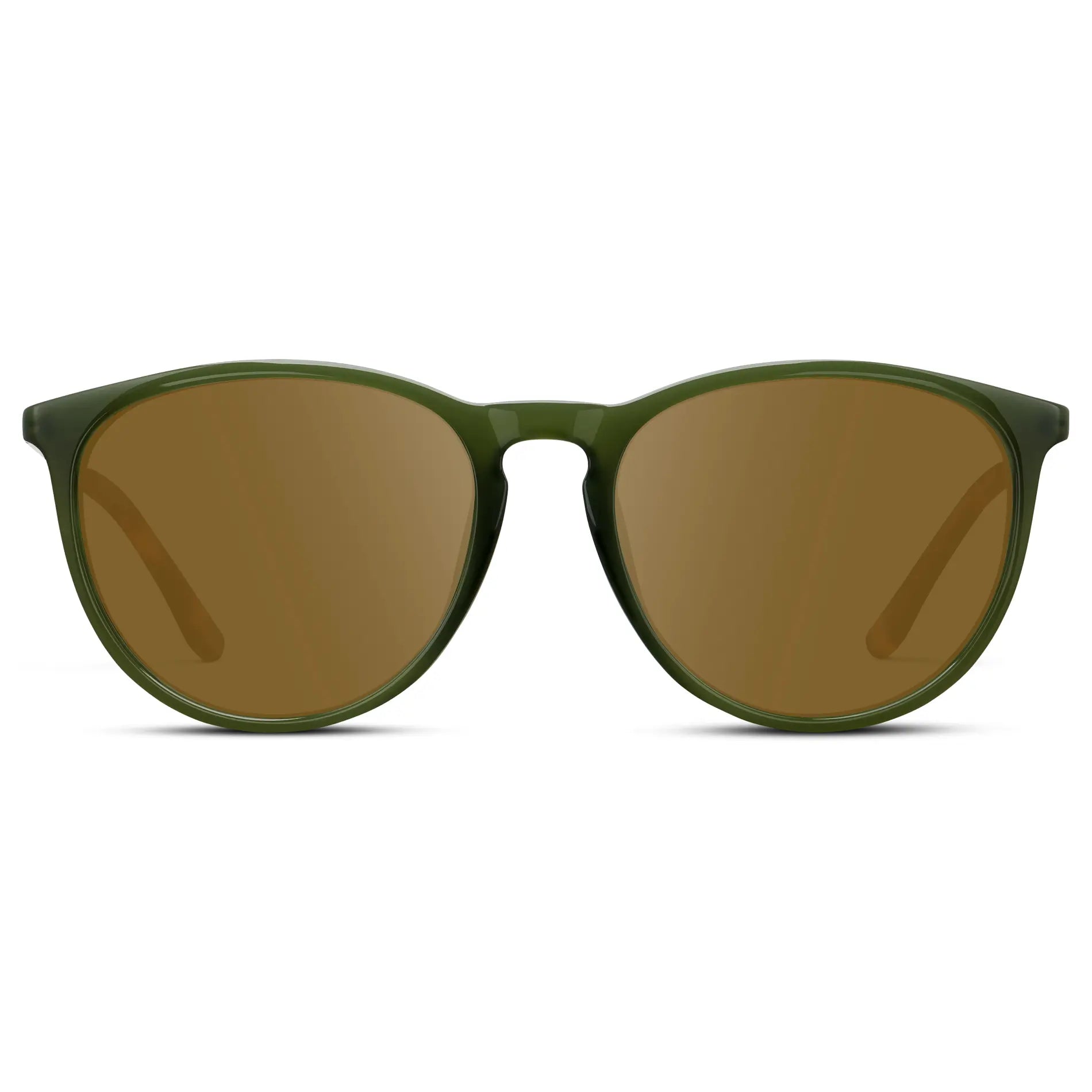 Olive Green / Amber || Women's Round Prescription Sunglasses with Olive Green Acetate Frame, Gold Stainless Steel Temples and Amber Prescription Lens