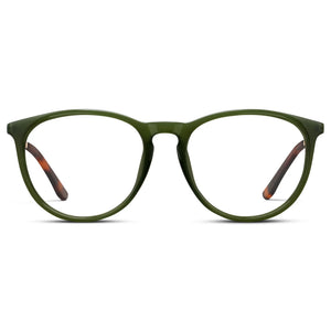 Olive Green || Women's Round Eyeglasses with Olive Green Acetate Frame, Gold Stainless Steel Temples and Clear Prescription Lens