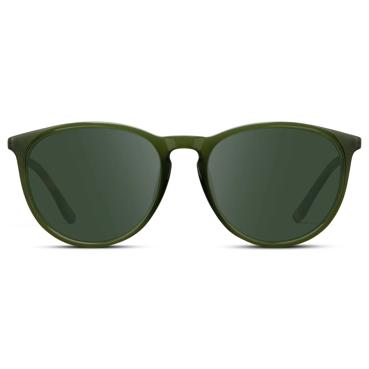 Olive Green / G15 || Women's Round Prescription Sunglasses with Olive Green Acetate Frame, Gold Stainless Steel Temples and Green Prescription Lens